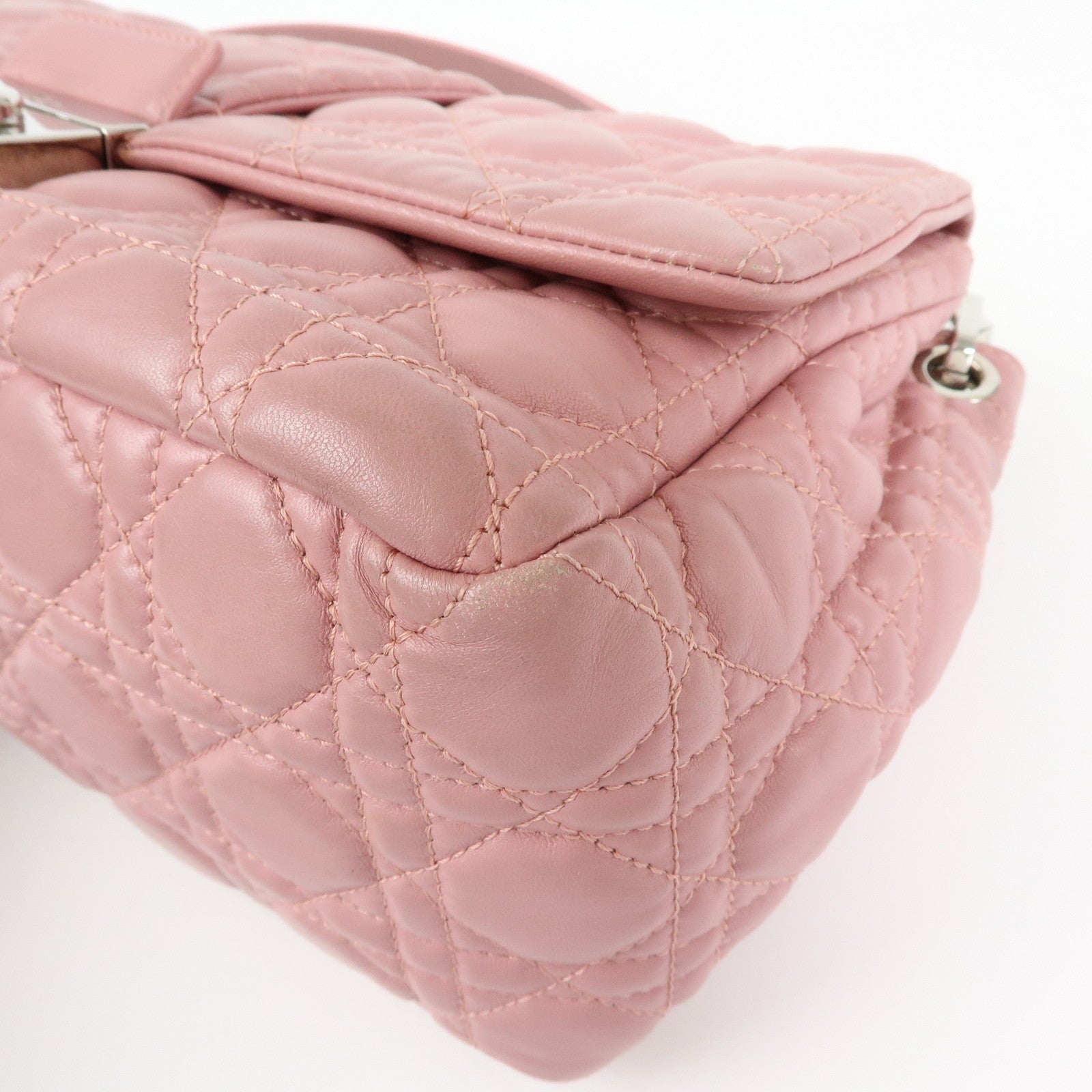 Christian Dior Canage New Lock Lamb Skin Shoulder Bag Hand Bag Pink