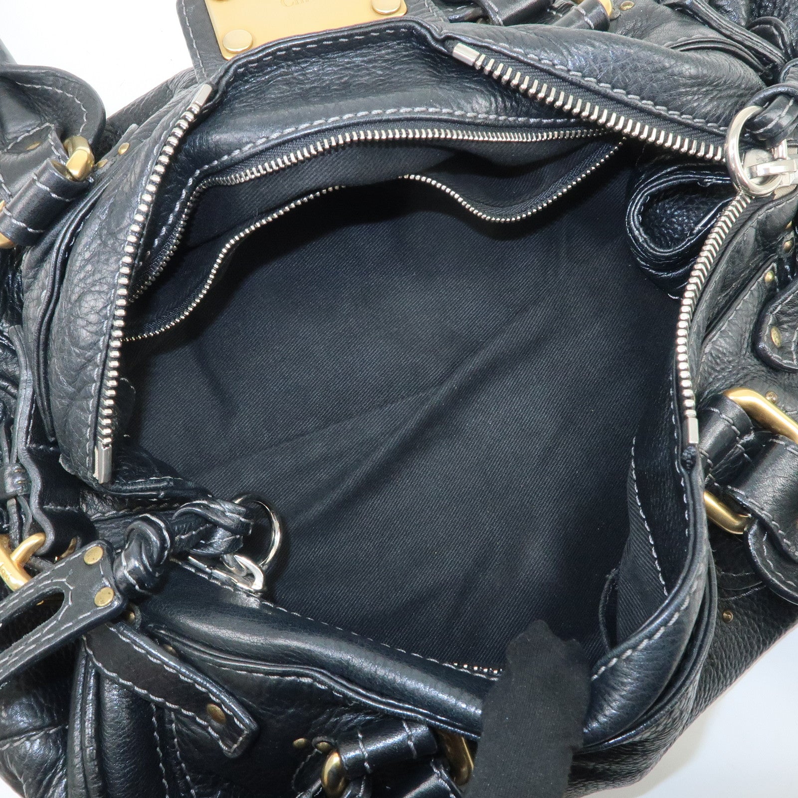 Chloe Paddington Logo Leather Hand Bag Shoulder Bag Black
