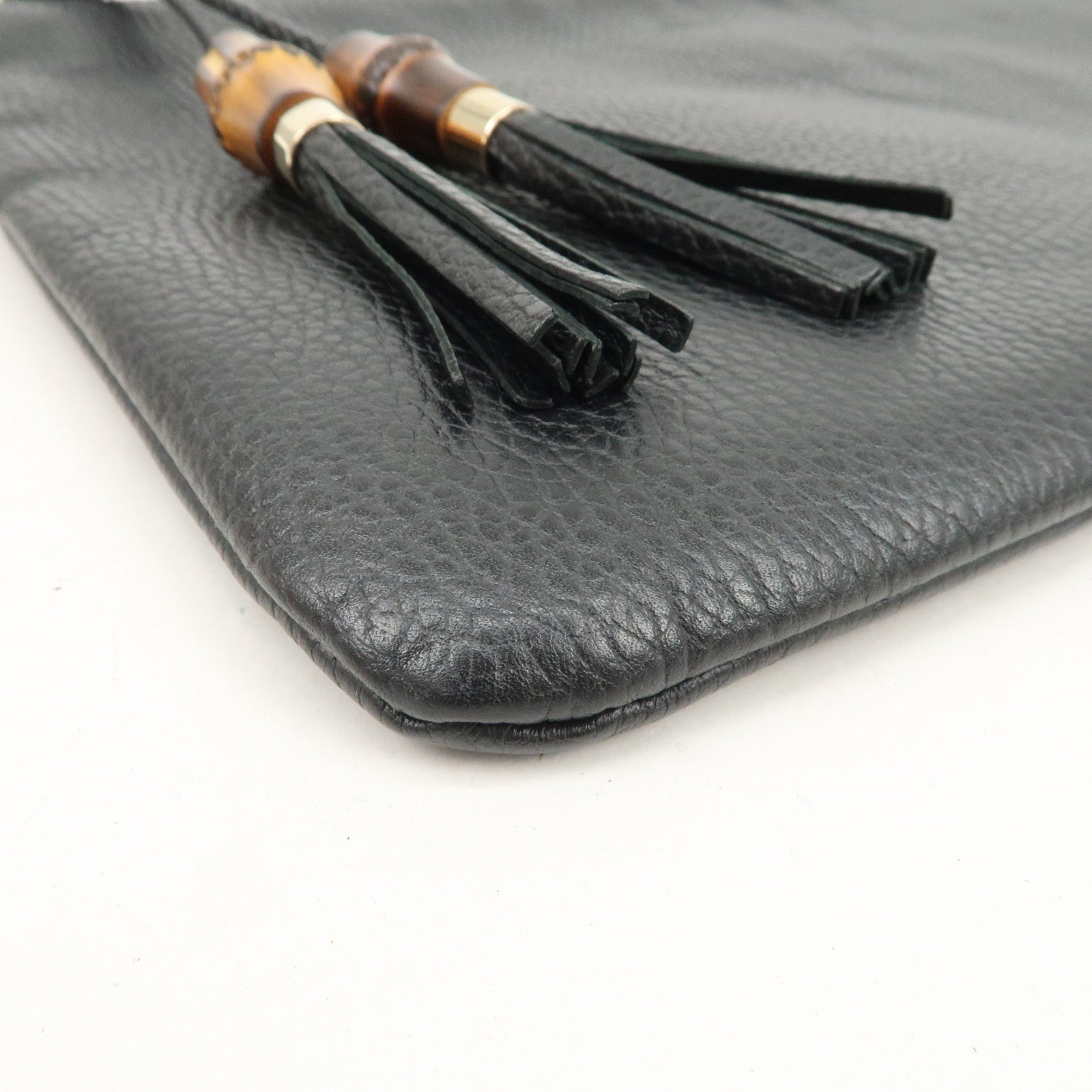 GUCCI Bamboo Leather Clutch Bag Second Bag Black 449653 Used