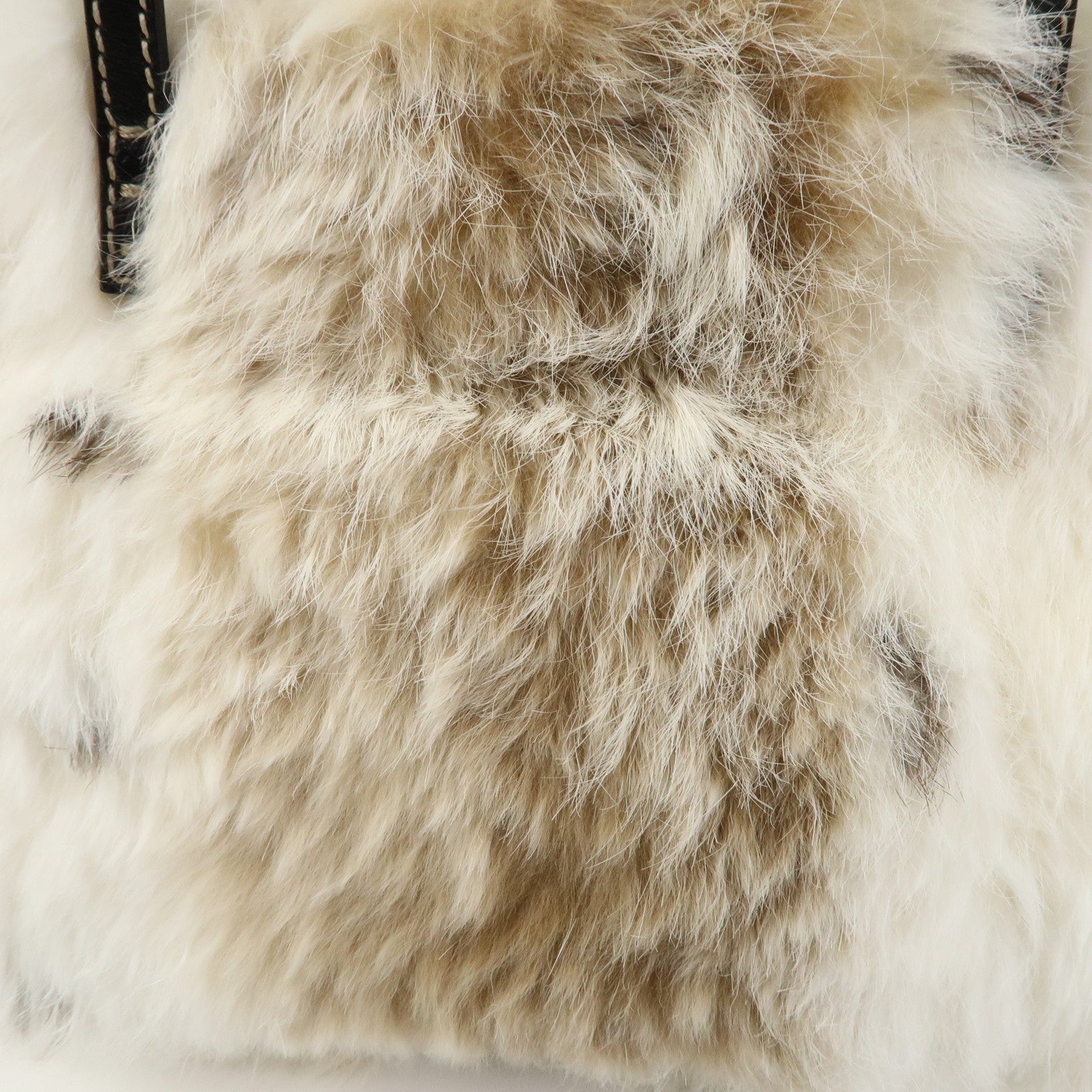 FENDI Fur Leather Hand Bag Tote Bag Ivory Light Brown 8BH056