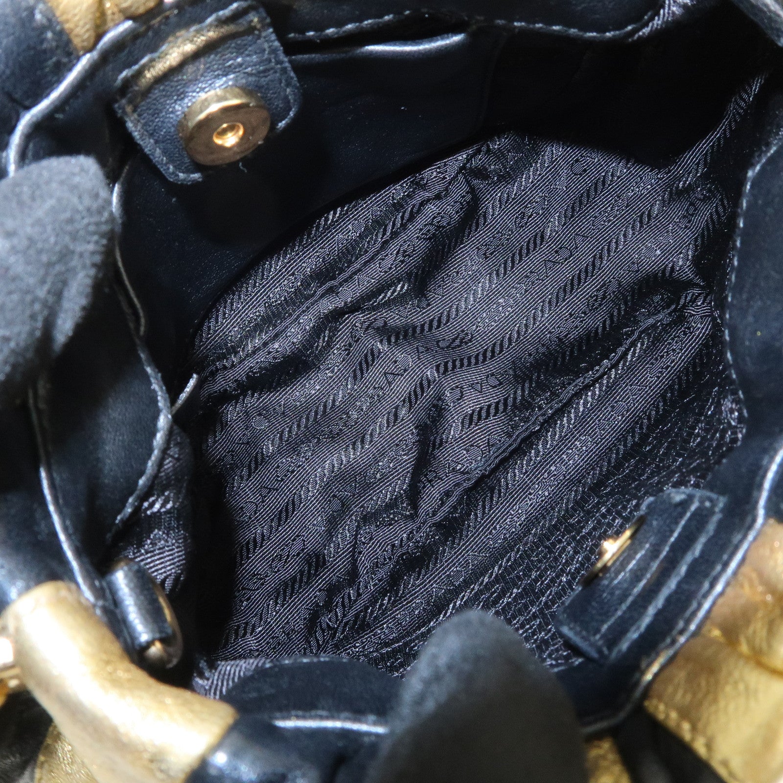 PRADA Leather Hand Bag Black Gold Hardware