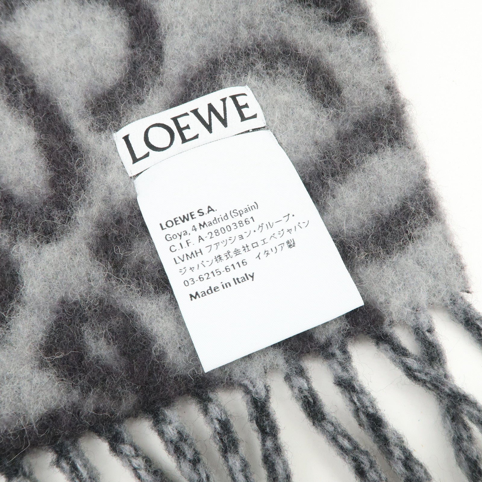 LOEWE Anagram Alpaca Wool Nylon Scarf Shawl Gray