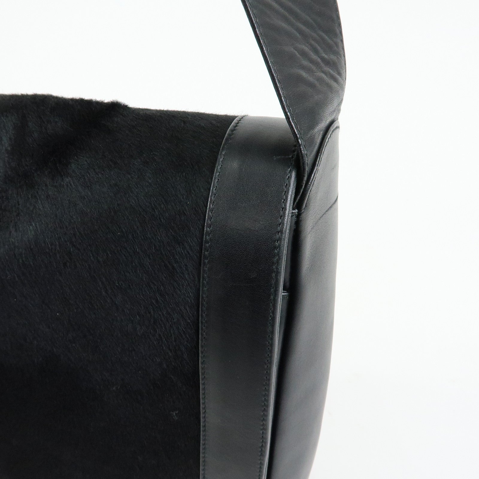 Ferragamo Gancini Calf Hair Leather Shoulder Crossbody Bag Black