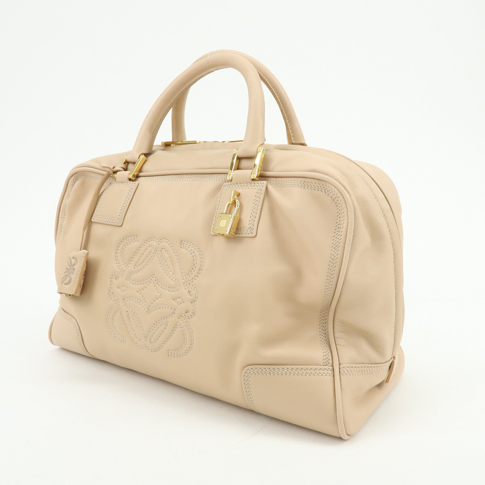 LOEWE Anagram Amazona 36 Nappa Leather Hand Bag Boston Bag Beige