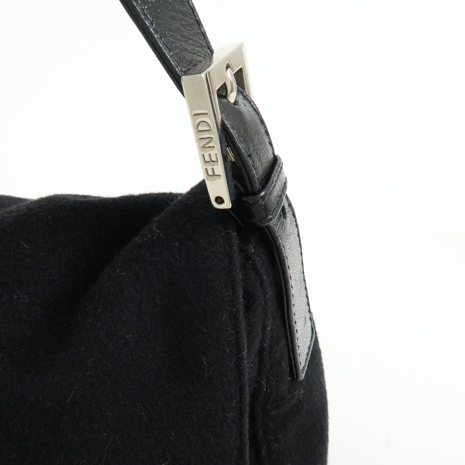 FENDI Mamma Baguette Wool Leather Shoulder Bag Hand Bag Black 26325