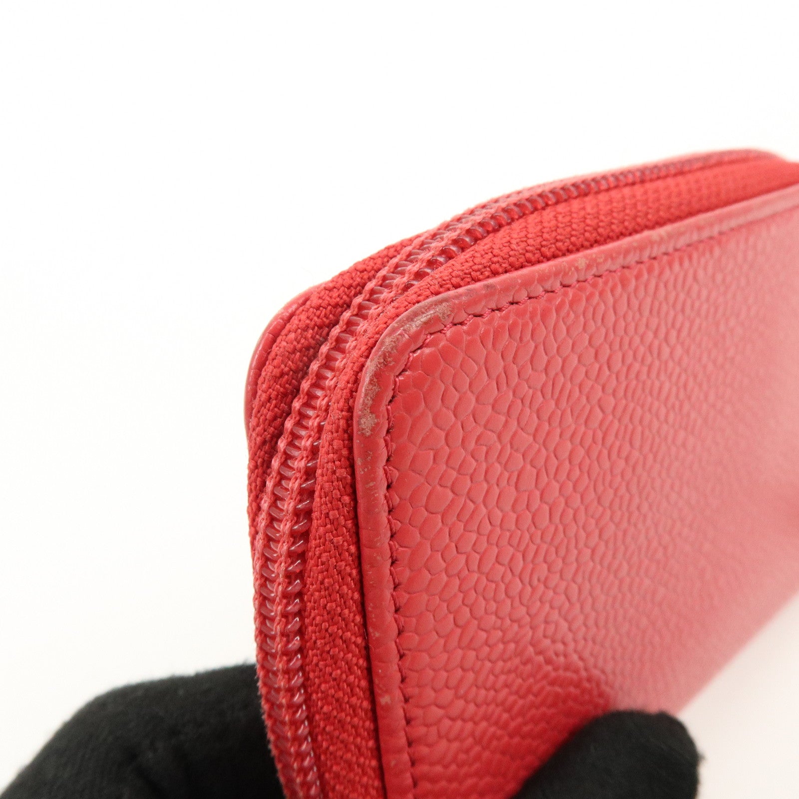 CHANEL COCO Mark Caviarskin Card Case Coin Case Red A68890