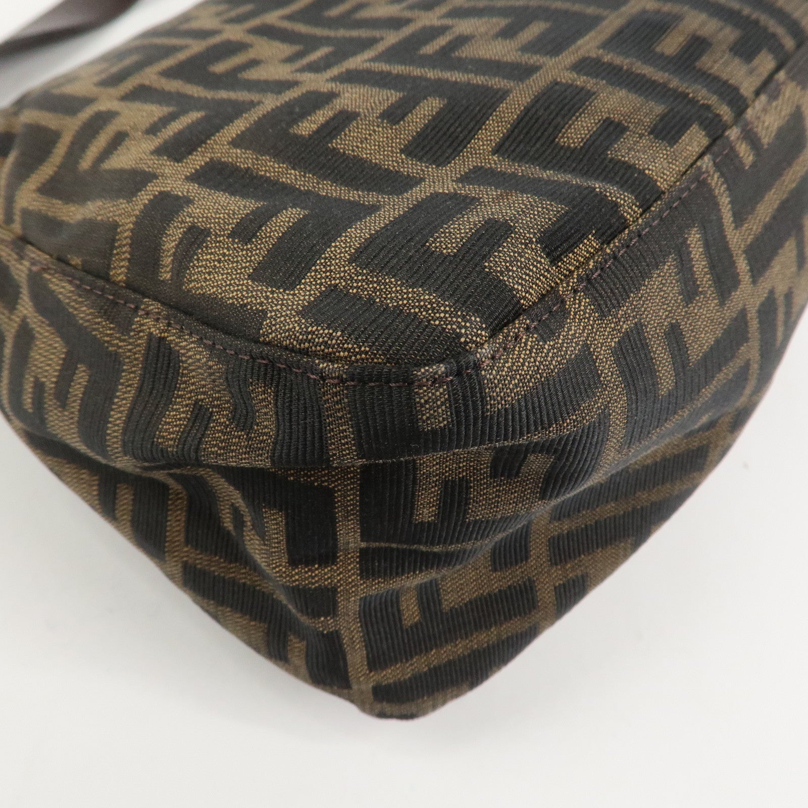 FENDI Mamma Baguette Zucca Canvas Leather Shoulder Bag Brown 26325