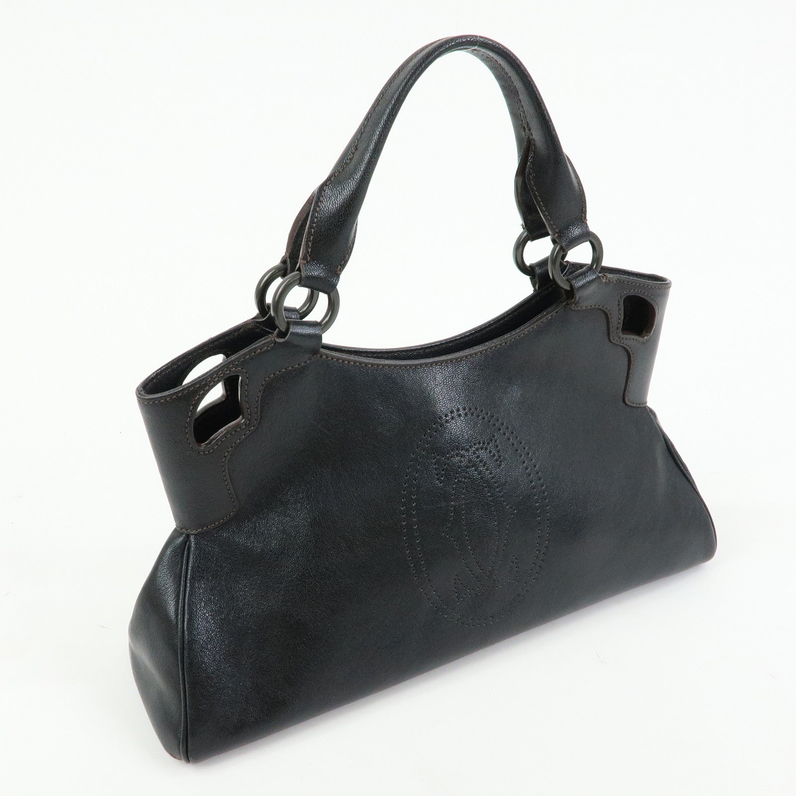 Cartier Marcello de Cartier Leather Hand Bag Tote Bag Black