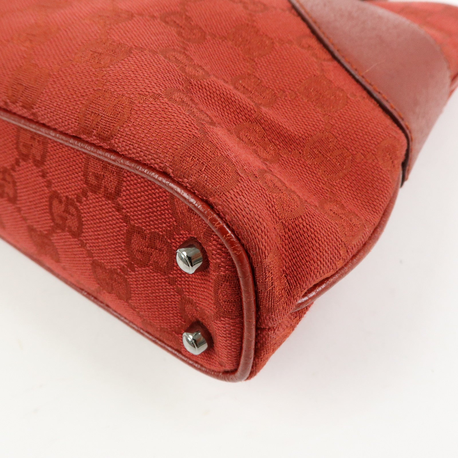 GUCCI GG Canvas Leather Tote Bag Hand Bag Red 113015