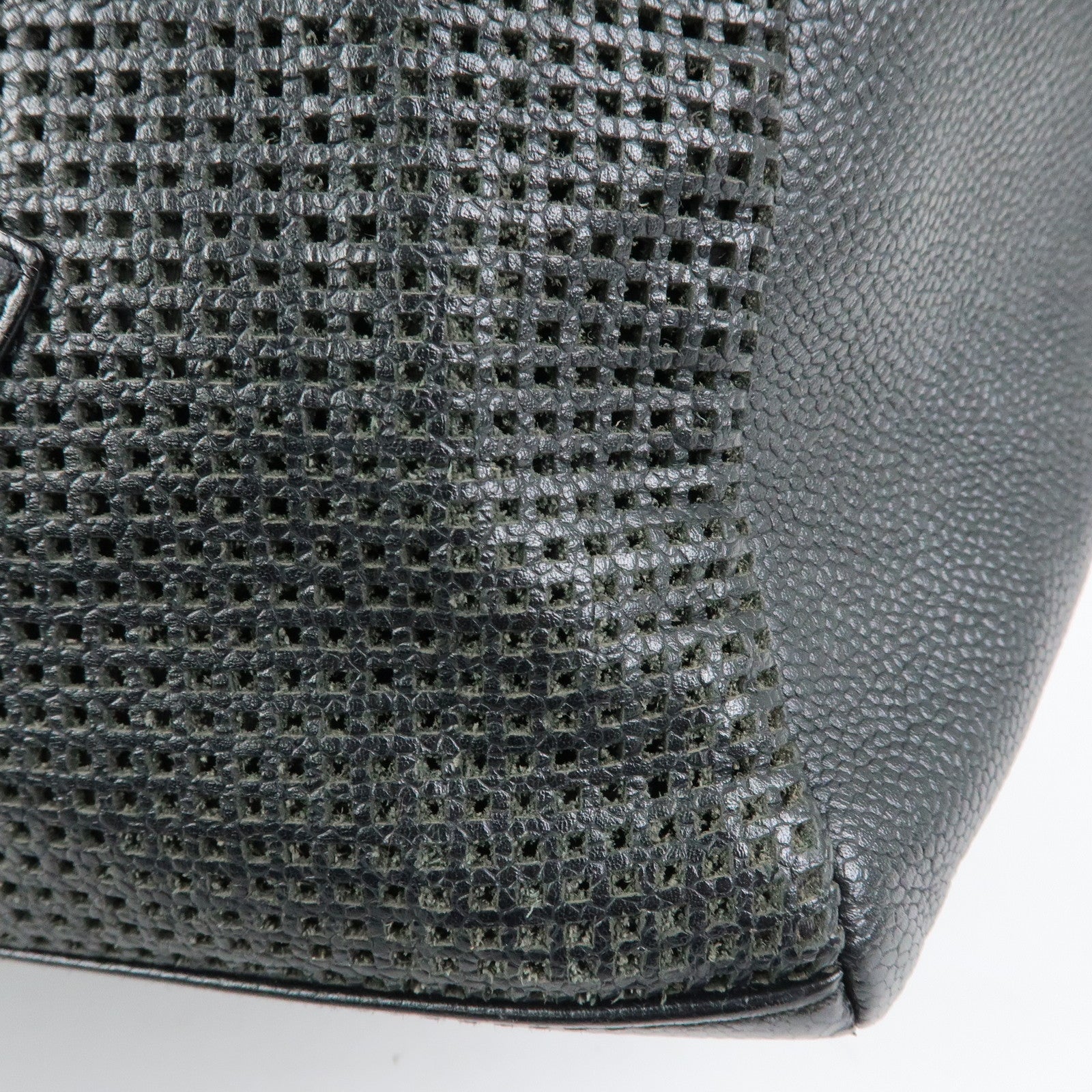CHANEL COCO Mark Caviarskin Punching Boston Bag Hand Bag Black