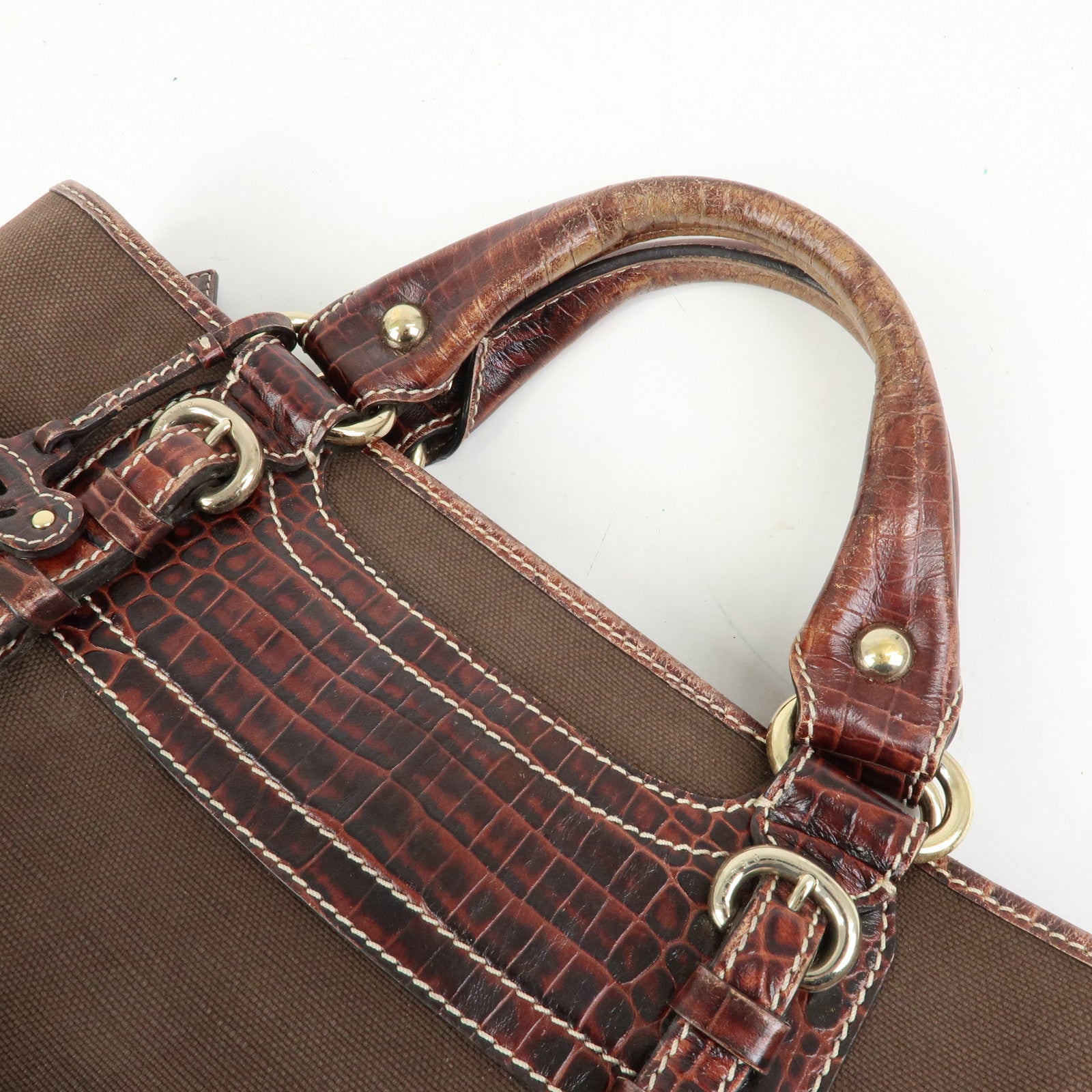 CELINE Macadam Boogie Bag Canvas Leather Hand Bag Brown