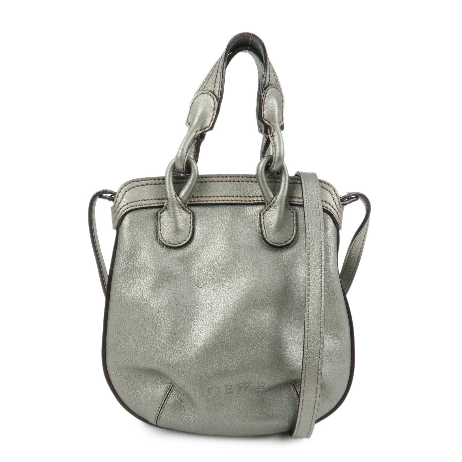 LOEWE Leather 2WAY Bag Shoulder Bag Hand Bag Metallic Gray
