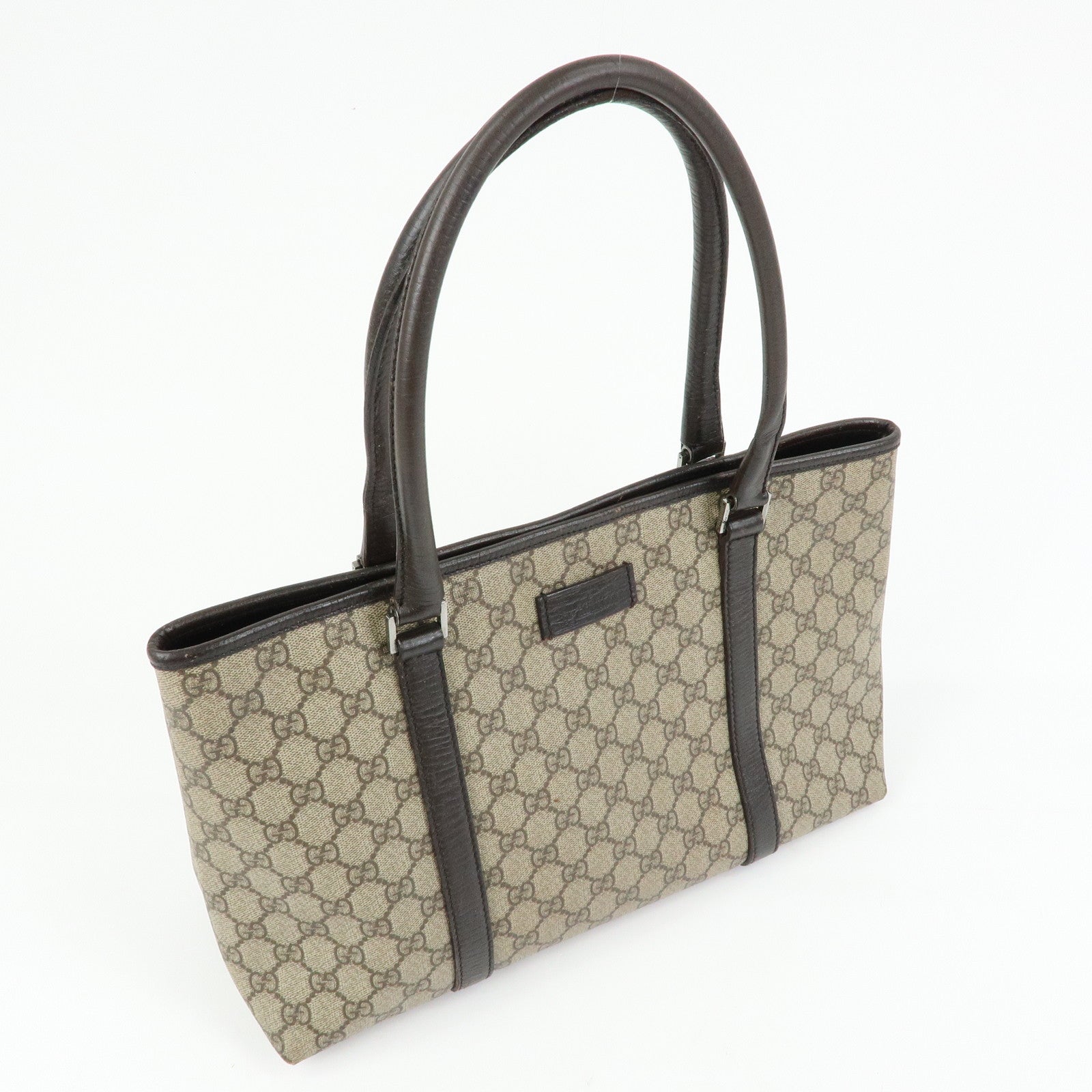 GUCCI GG Supreme Leather Tote Bag Shoulder Bag Beige Brown 114595