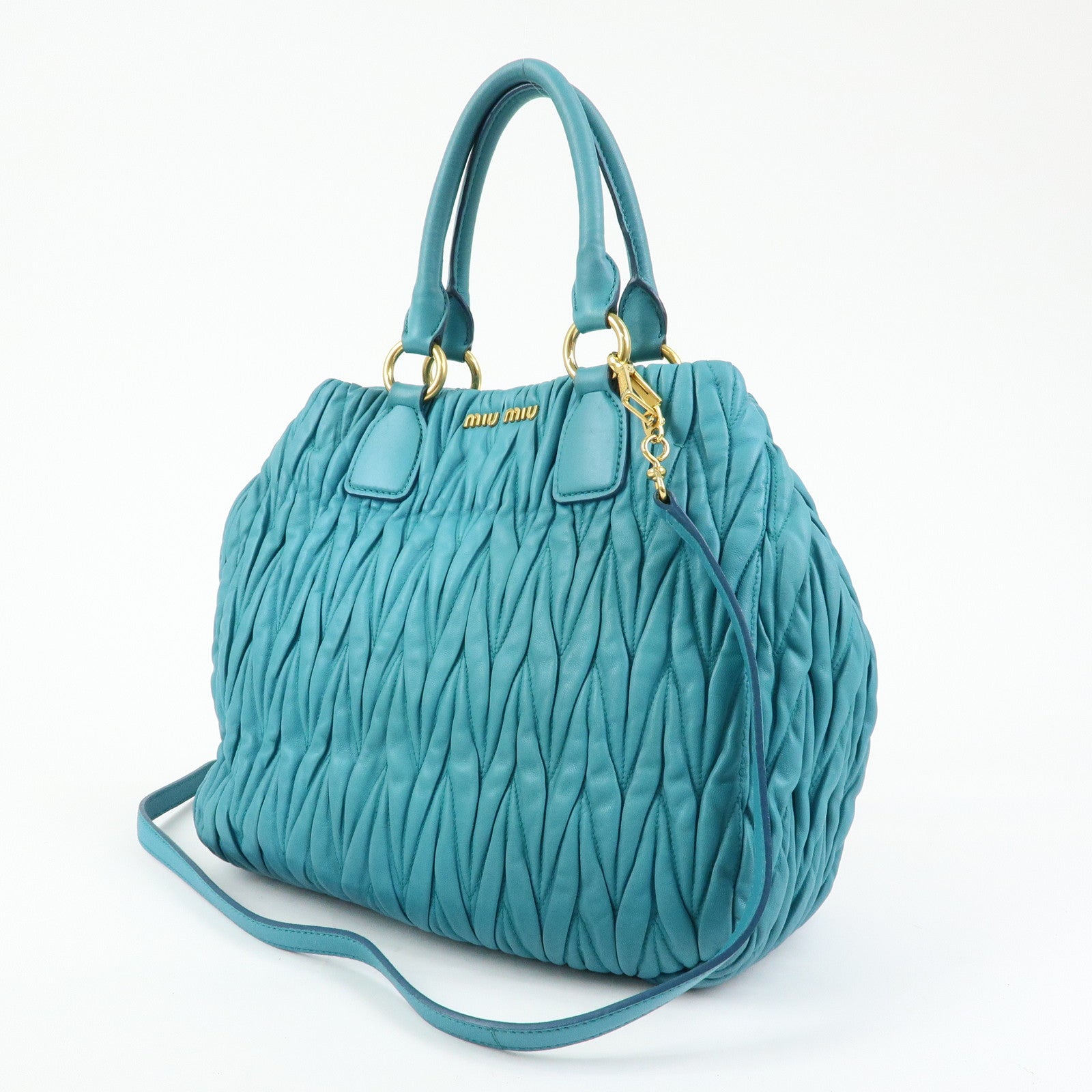 MIU MIU Matelasse Nappa Leather 2Way Bag Hand Bag Marine 5BE886