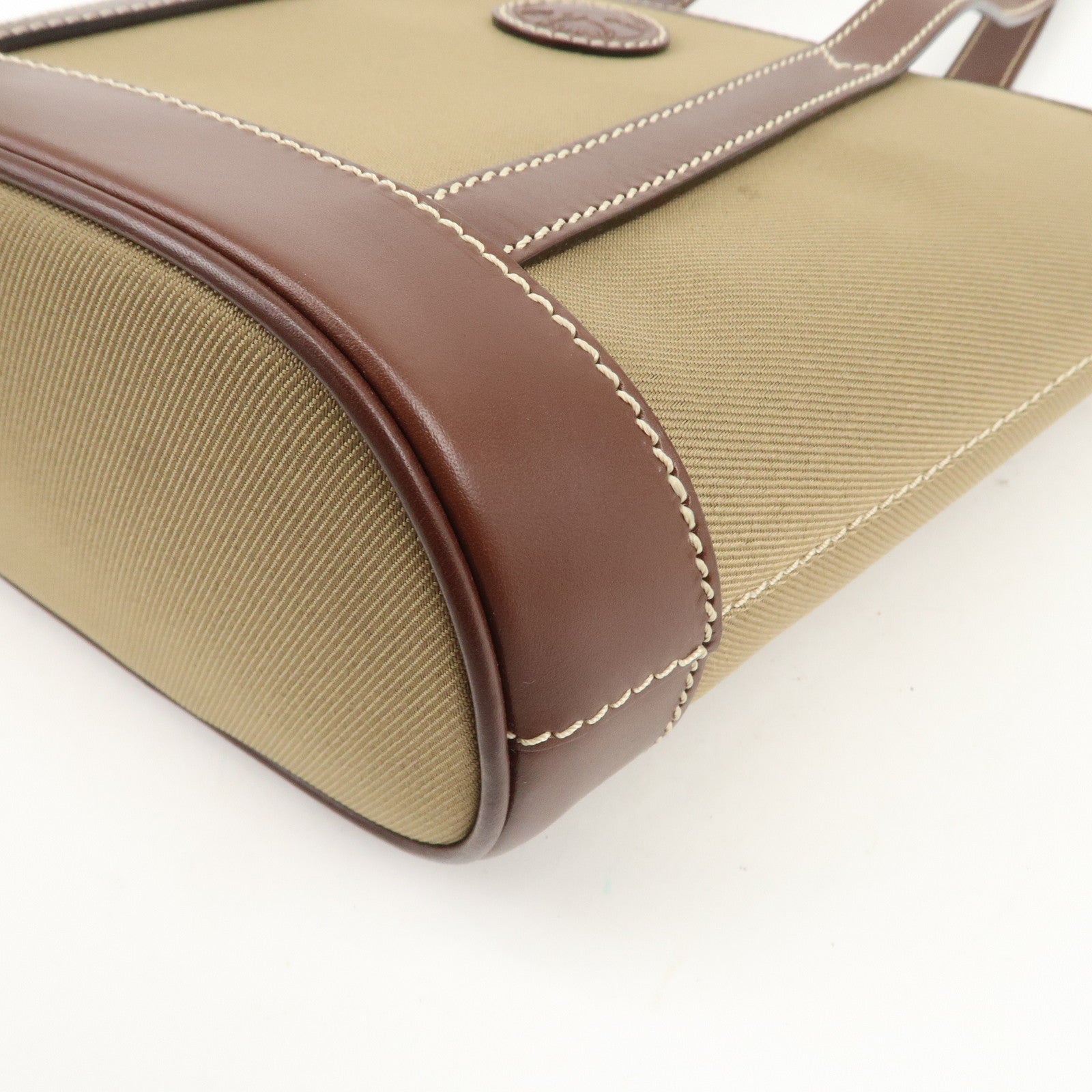 HUNTING WORLD Canvas Leather Tote Bag Hand Bag Khaki Brown