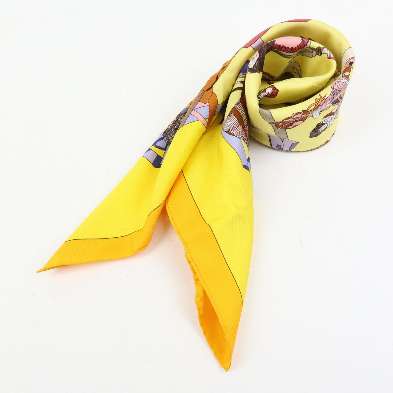 HERMES Carre 90 Silk 100% Scarf HELLO DOLLY Yellow