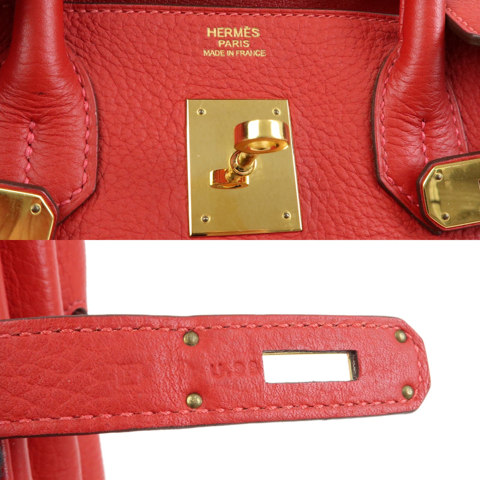 HERMES Birkin 30 Togo Leather Hand Bag □R Stamped Rouge Casaque