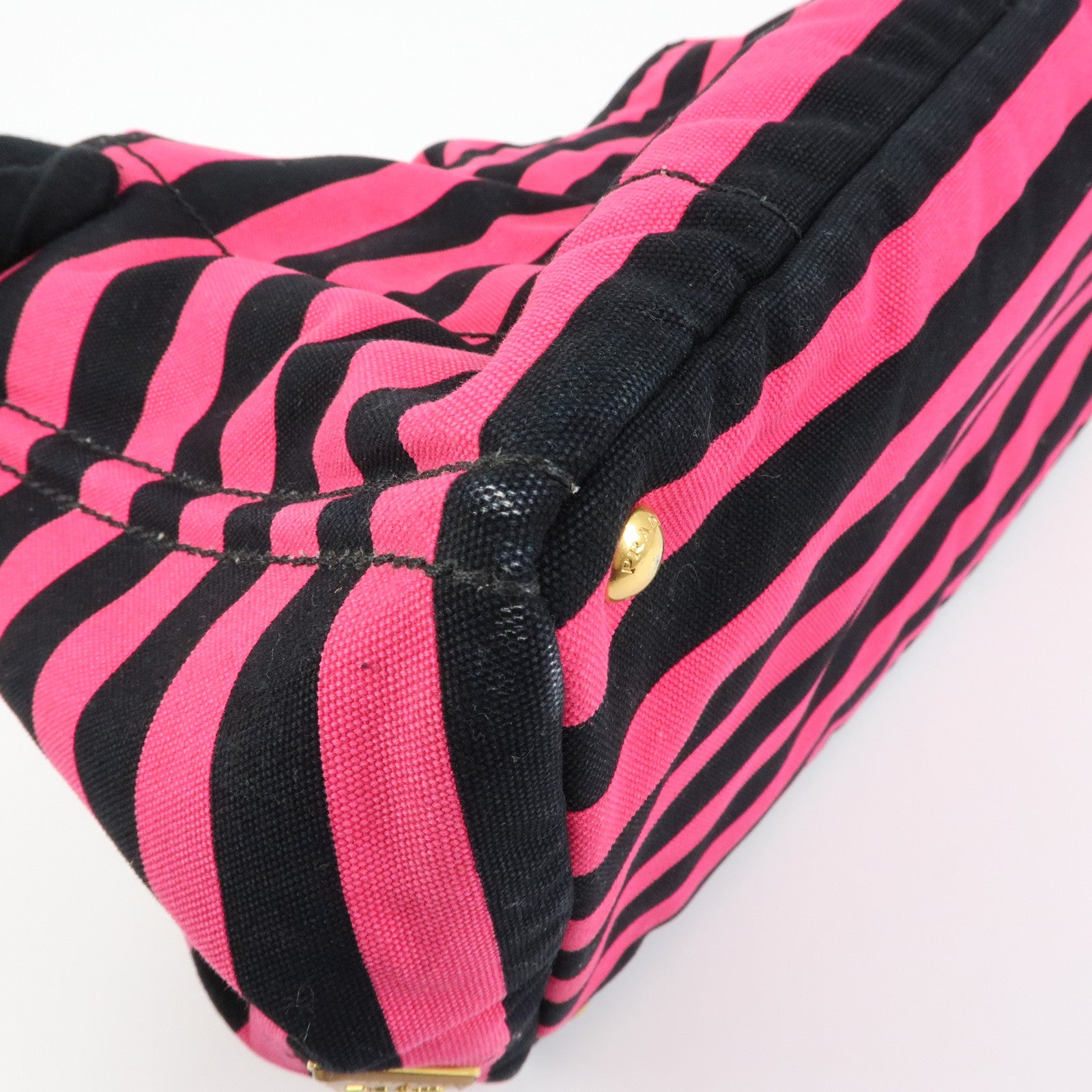 PRADA Canapa Large Triangle Logo Tote Bag Striped Pink Black B1872B