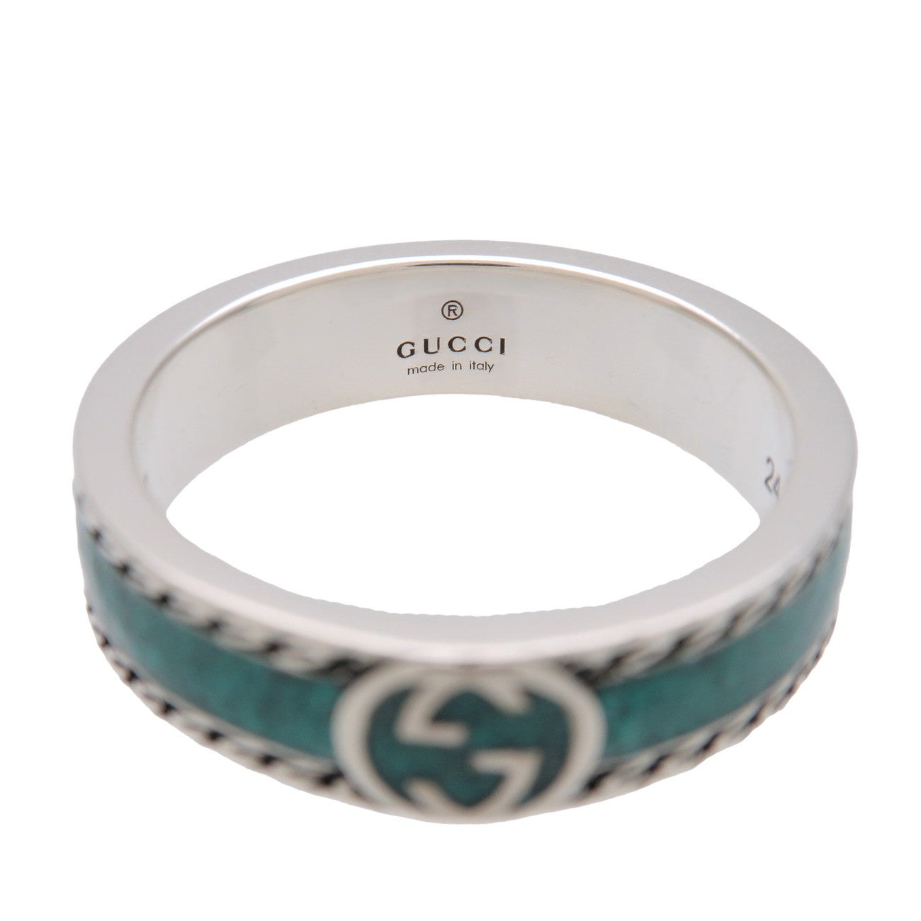 GUCCI Interlocking G Turquoise Enamel Ring SV925 #24 US10.75 EU64