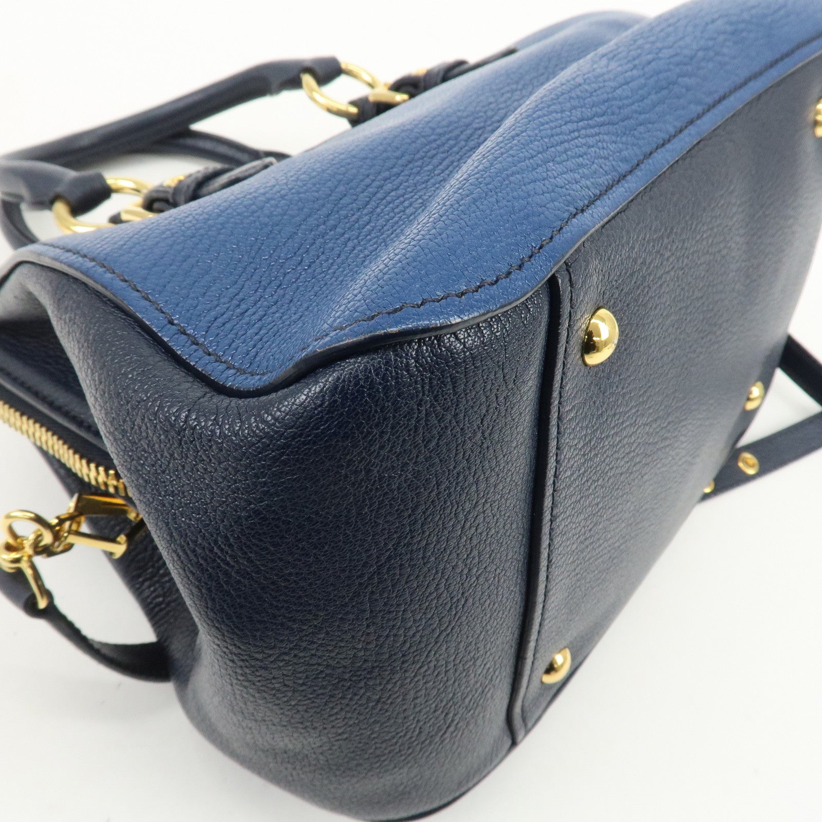 MIU MIU MADRAS 2Way Bag Hand Bag Shoulder Bag Blue RL0058