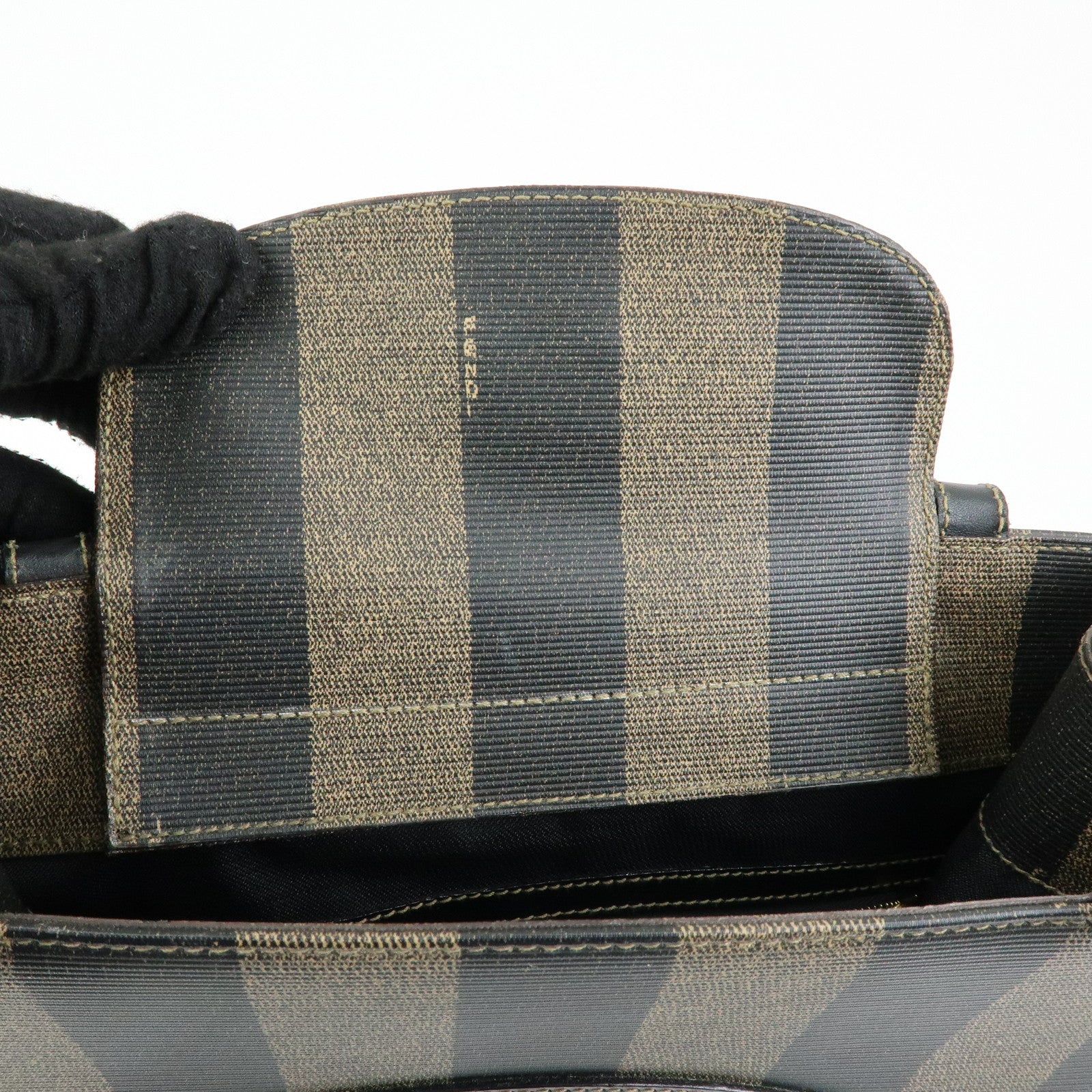 FENDI Pequin PVC Leather Tote Bag Shoulder Bag Black Brown 259980