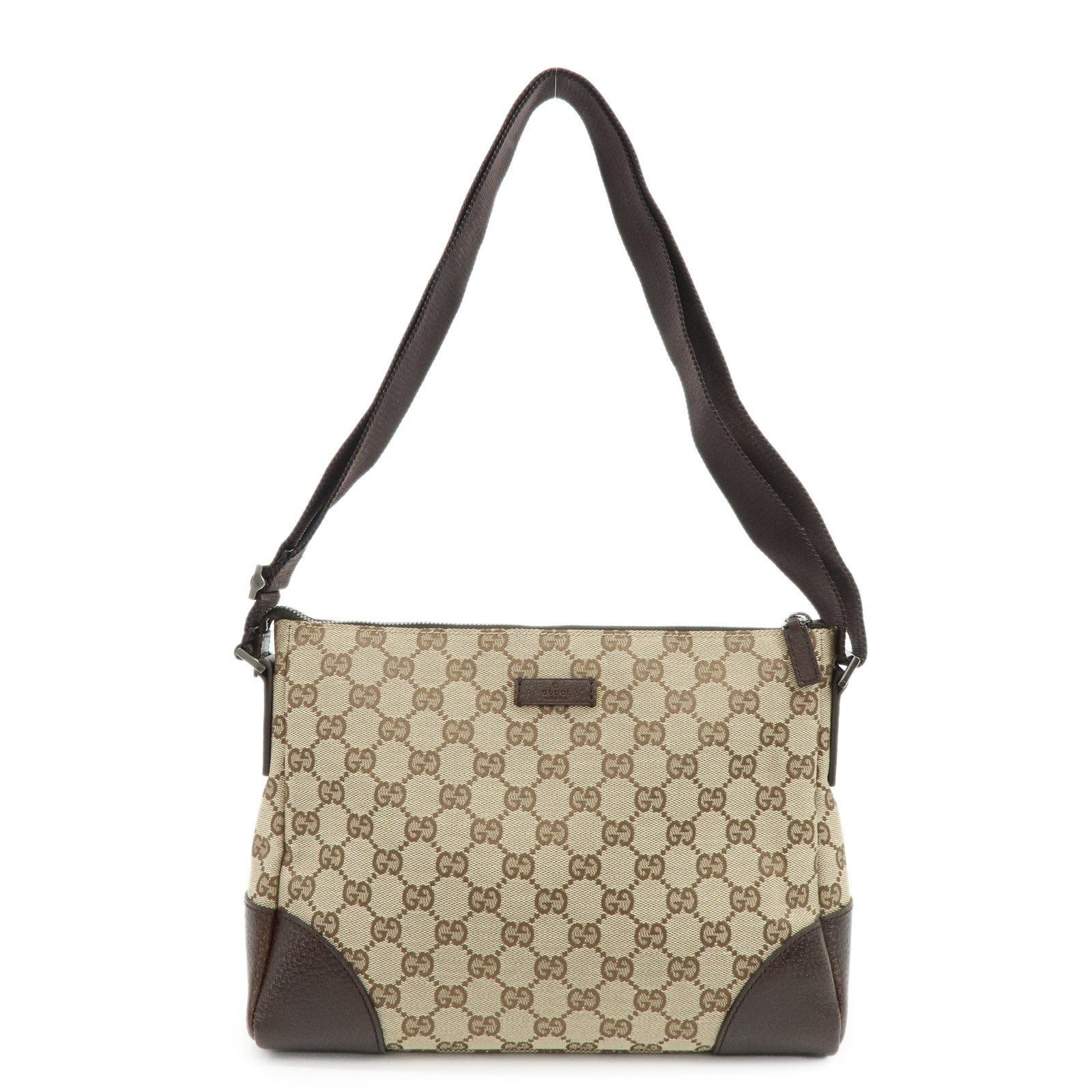 GUCCI GG Monogram Canvas Leather Shoulder Bag Beige Brown 114273