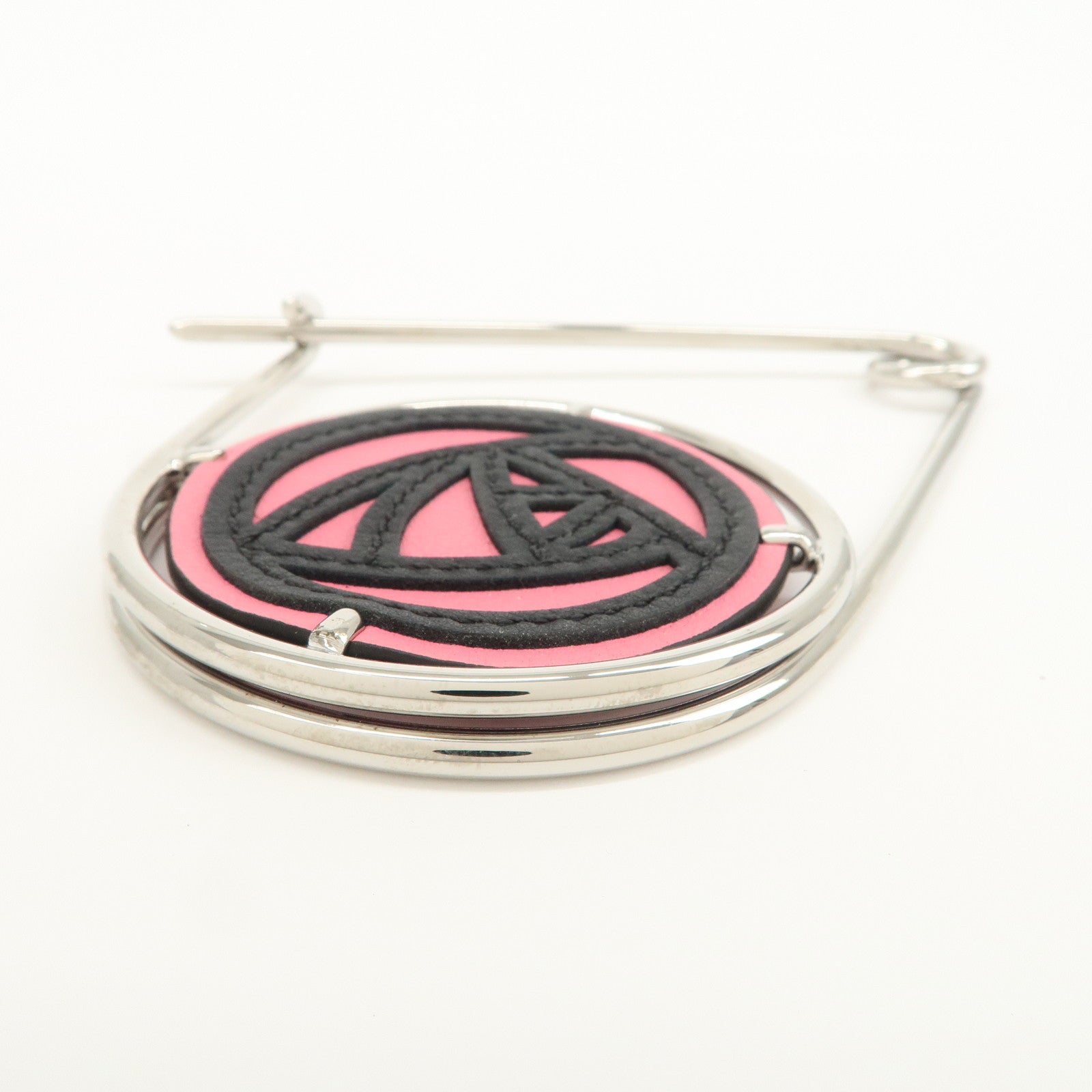 LOEWE Leather Metal Rose Meccano Pin Pink Black Silver