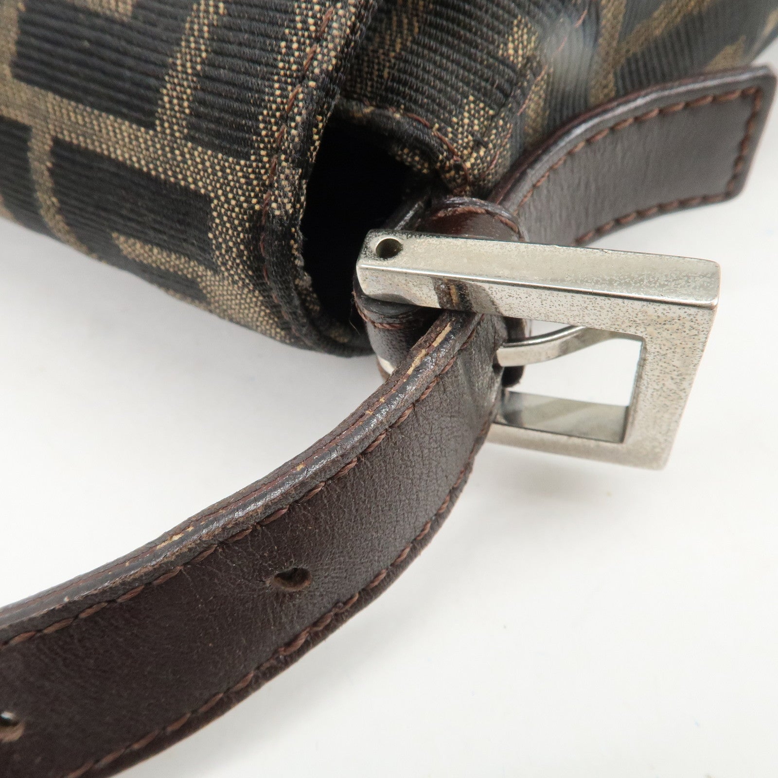 FENDI Mamma Baguette Zucca Canvas Leather Shoulder Bag Brown 26325