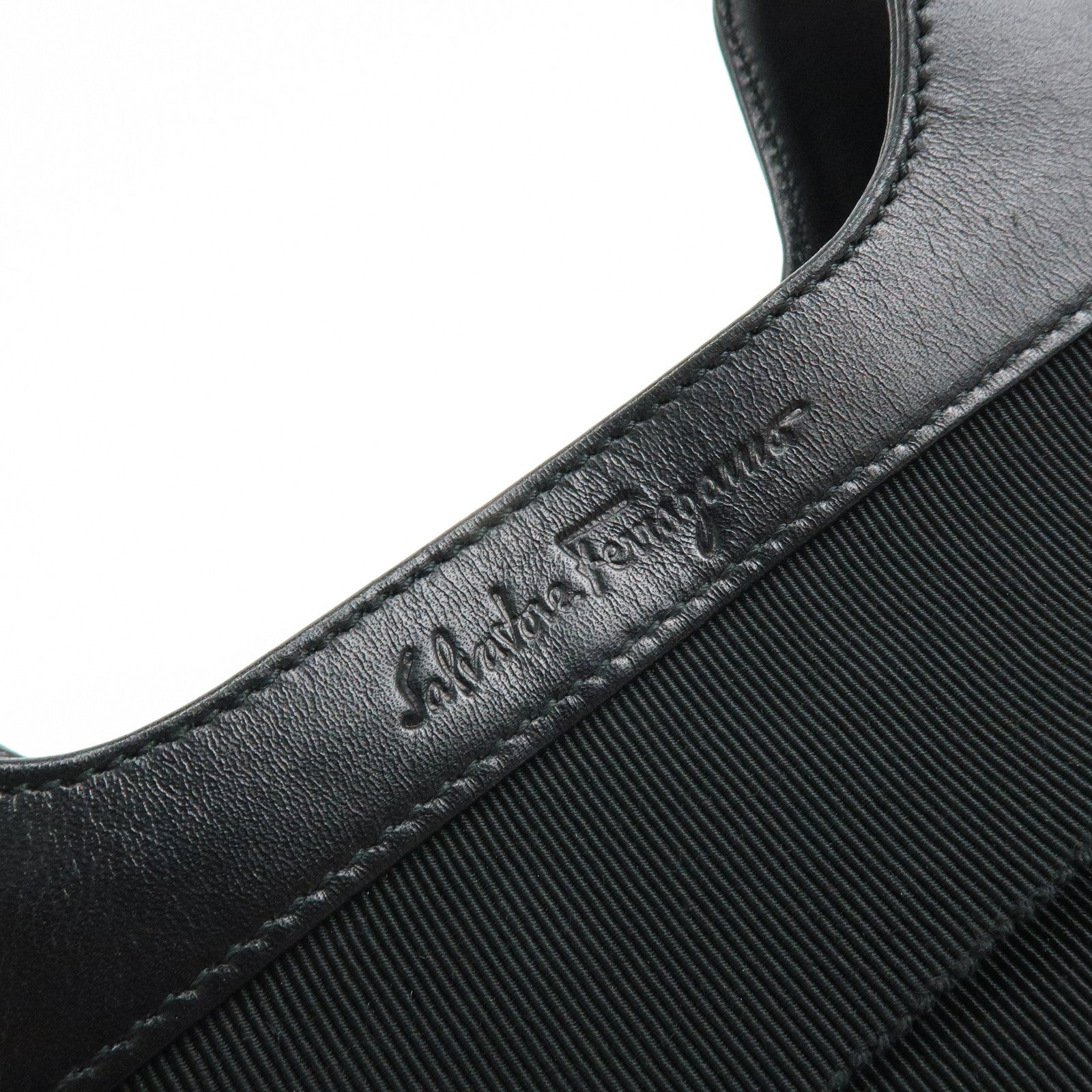 Ferragamo Vara Canvas Leather Shoulder Bag Hand Bag Black