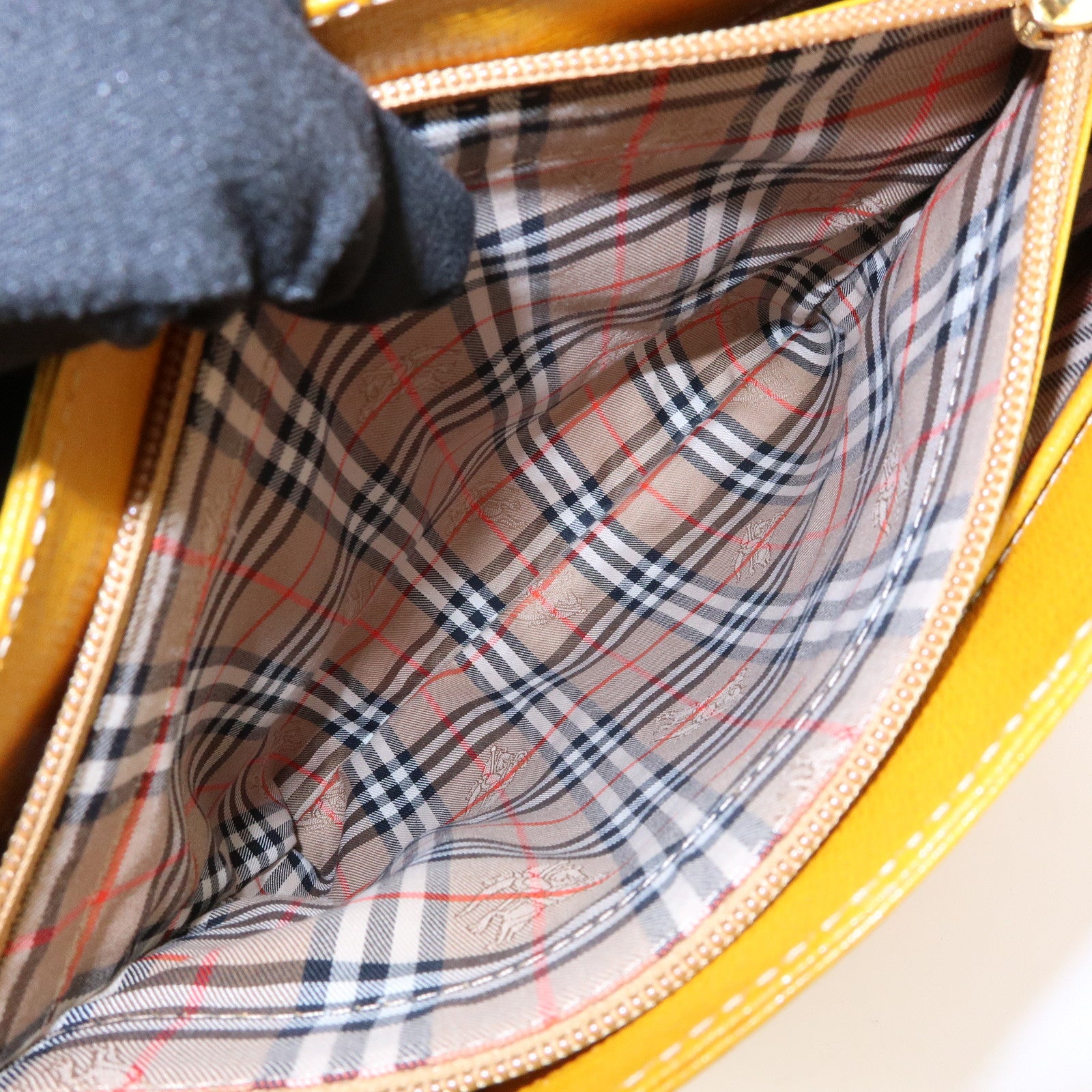 BURBERRY Logo Leather Tote Bag Hand Bag Yellow