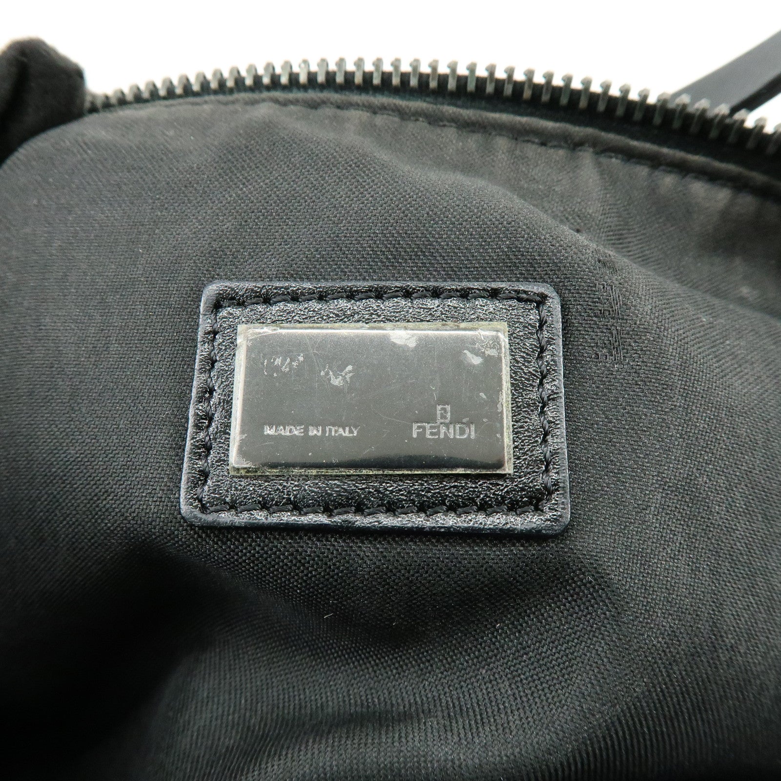 FENDI Zucchino Canvas Leather Shoulder Bag Hand Bag Black