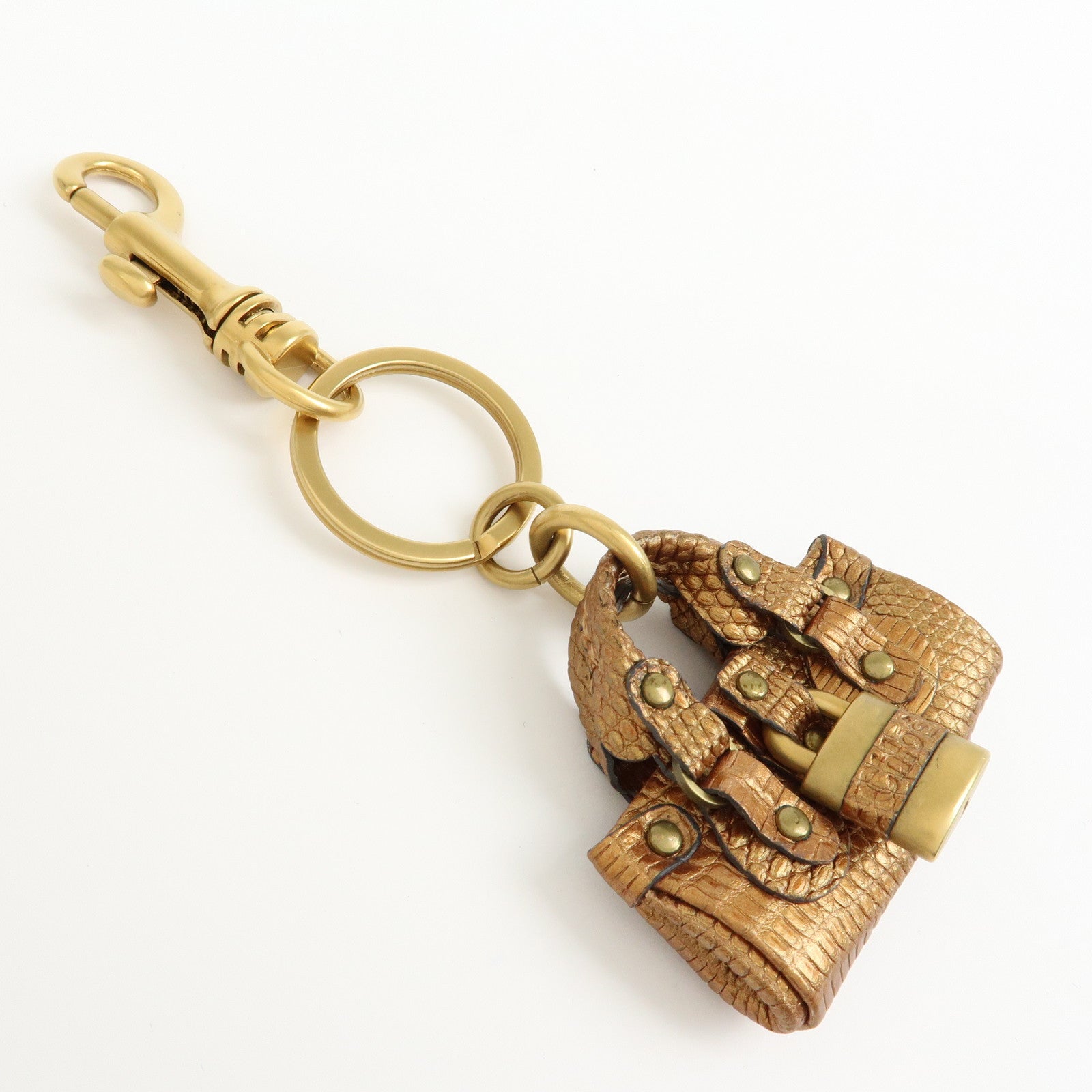 Chloe Paddington Embossed Leather Bag Charm Metallic Brown