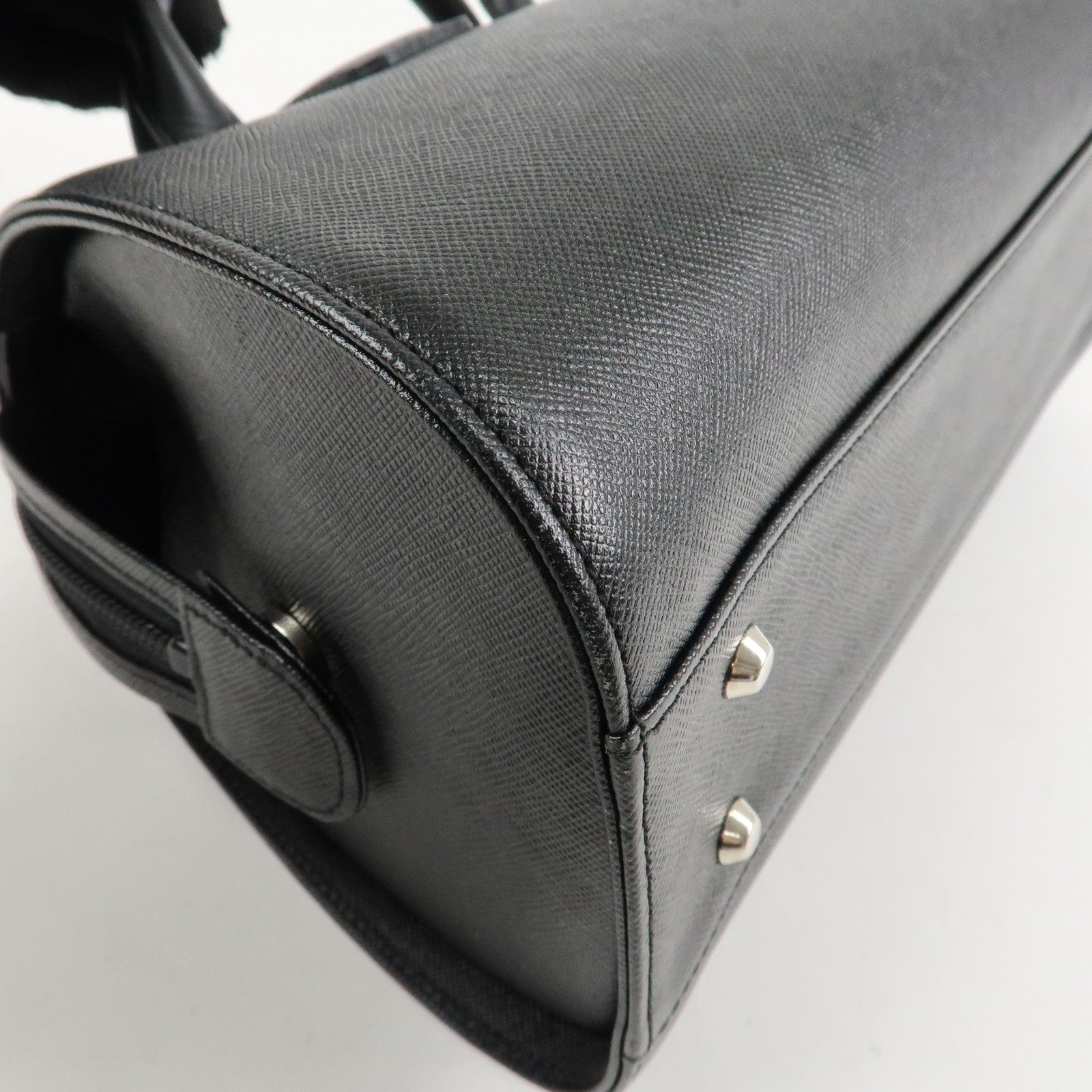 BURBERRY Leather Boston Bag Hand Bag Black Silver HDW Used