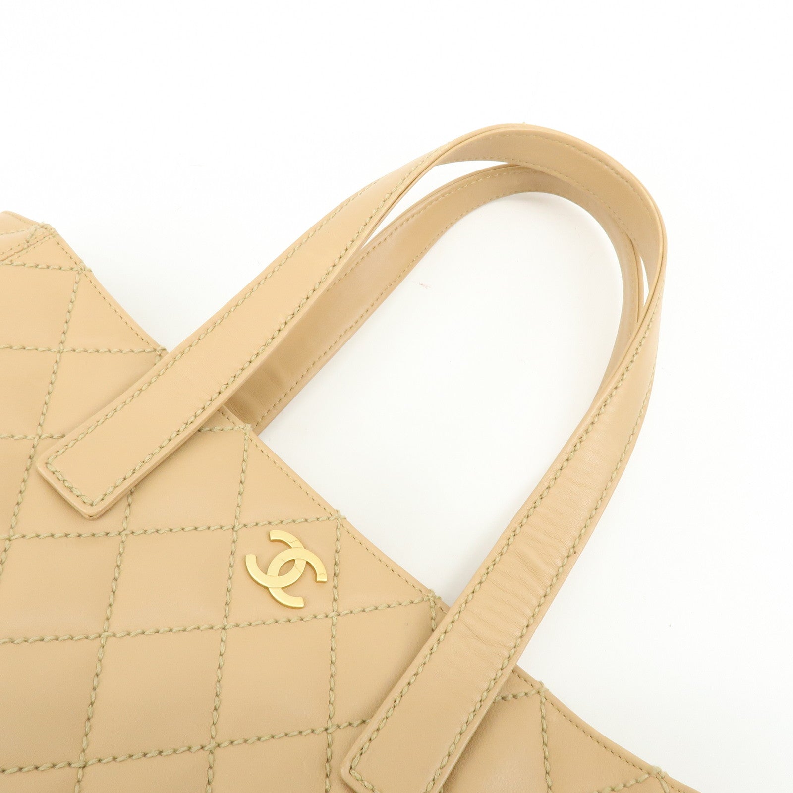 CHANEL COCO Mark Wild Stich Calf Leather Tote Bag Beige A20999