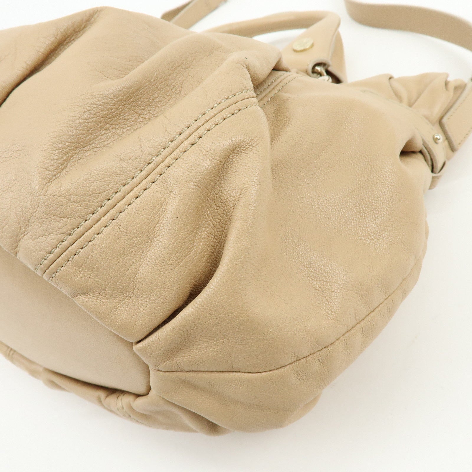 CELINE Macadam Leather 2WAY Bag Hand Bag Shoulder Bag Beige