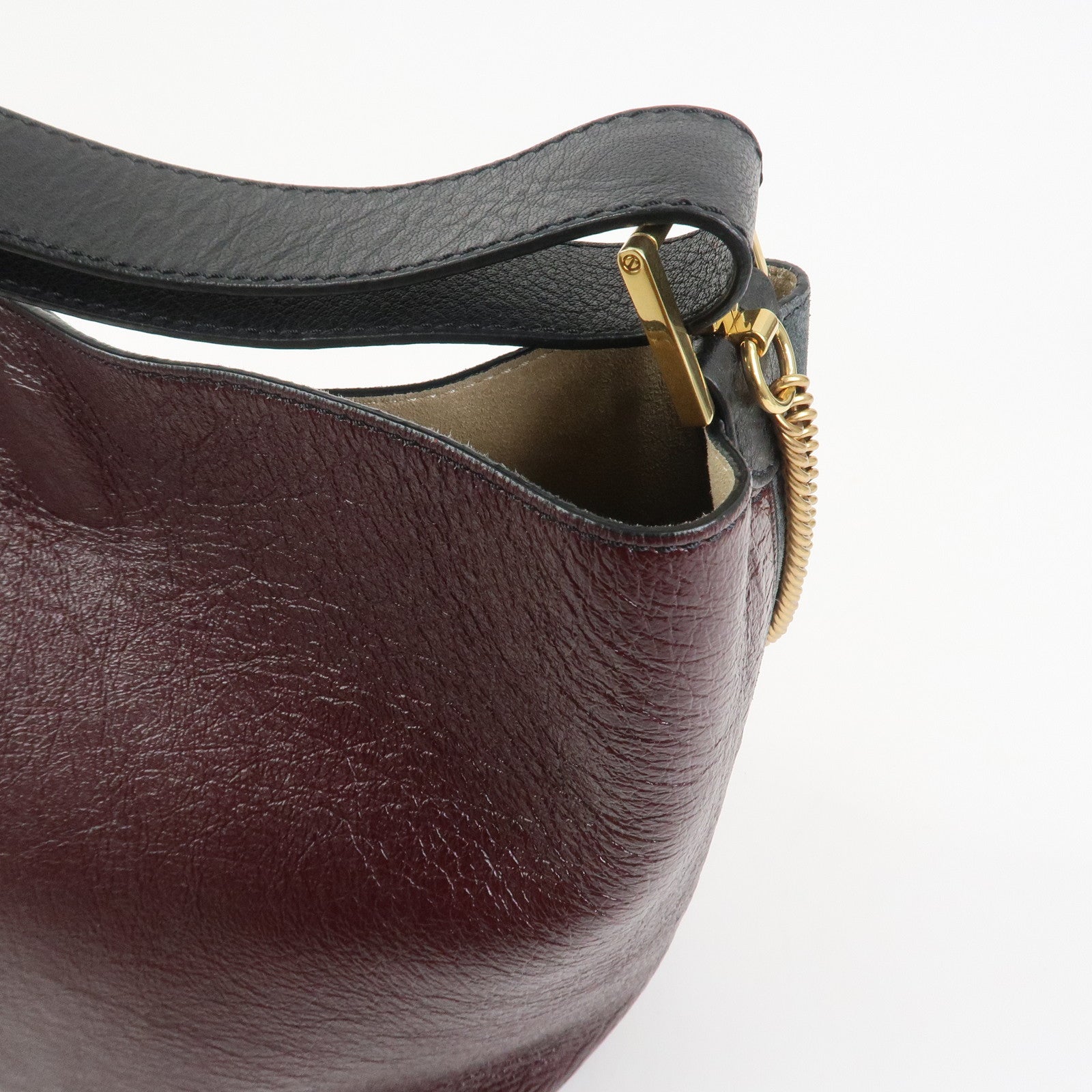 GIVENCHY Suede Leather Hand Bag Shoulder Bag Gray Bordeaux Black