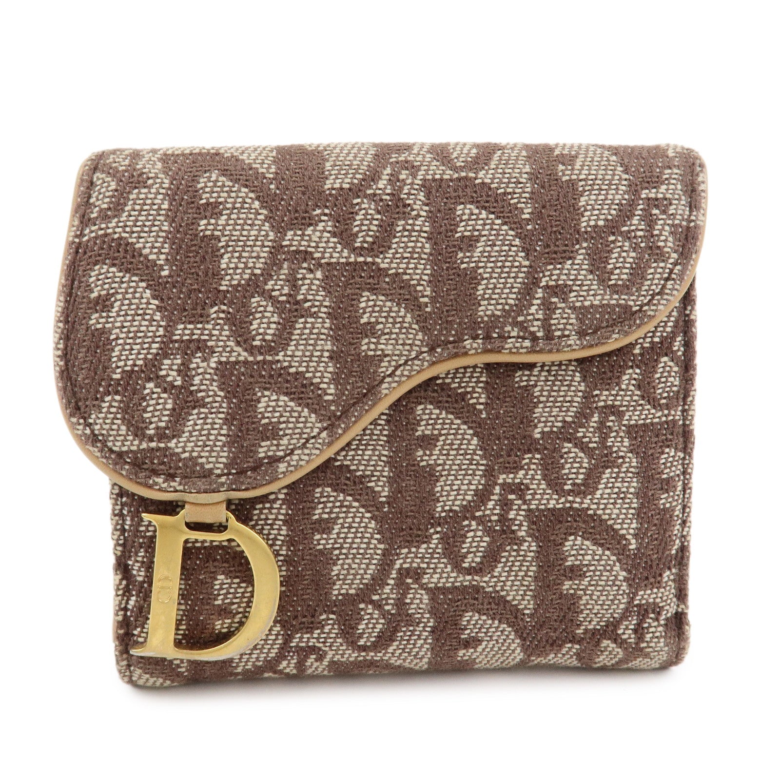 Christian Dior Trotter Canvas Leather Bi-fold Compact Wallet Brown