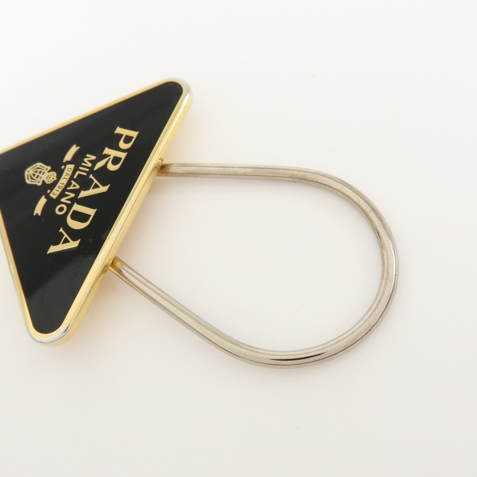 PRADA Triangle Logo Metal Bag Charm Key Charm Black Gold