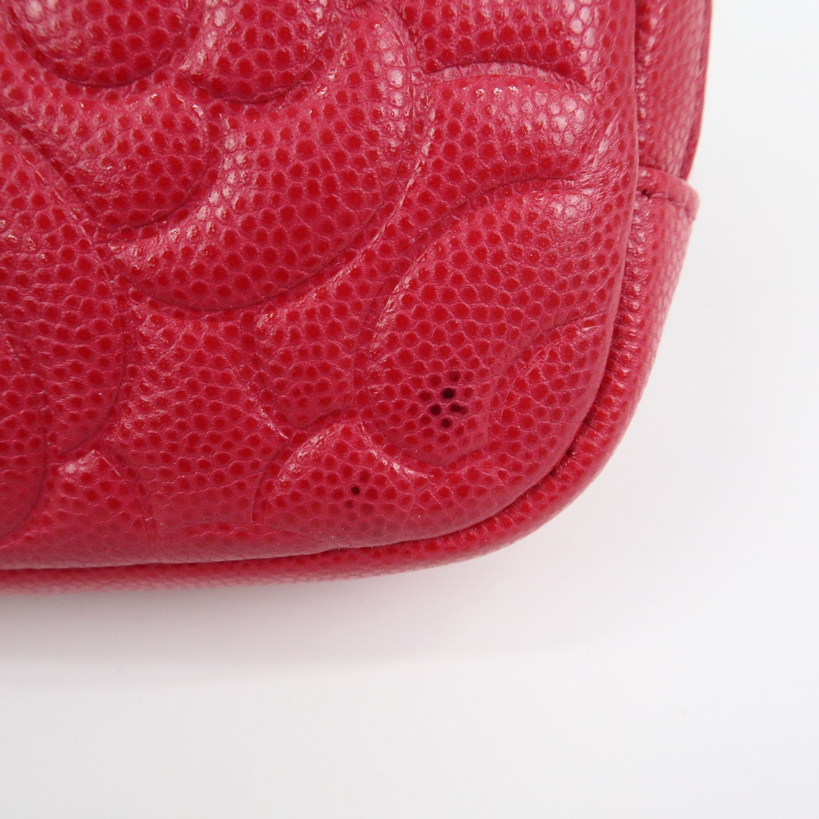 CHANEL Camellia COCO Mark Caviarskin Cosmetic Accessory Pouch Pink