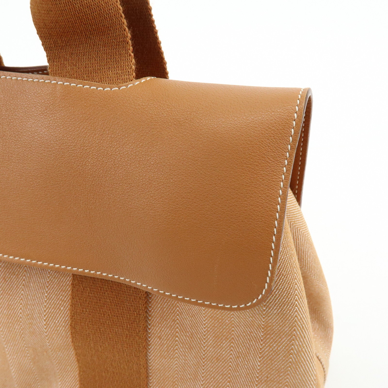 HERMES Valparaiso PM Toile Chevron Leather Tote Bag □L Stamped
