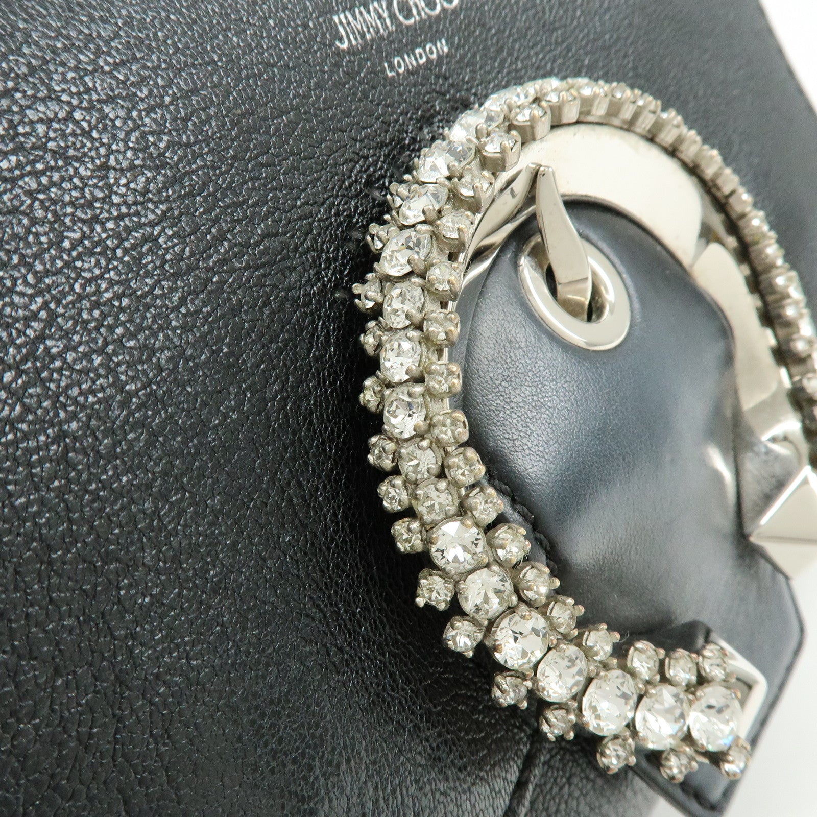 Jimmy Choo Madeline Leather Rhinestone 2Way Hand Shoulder Bag Black