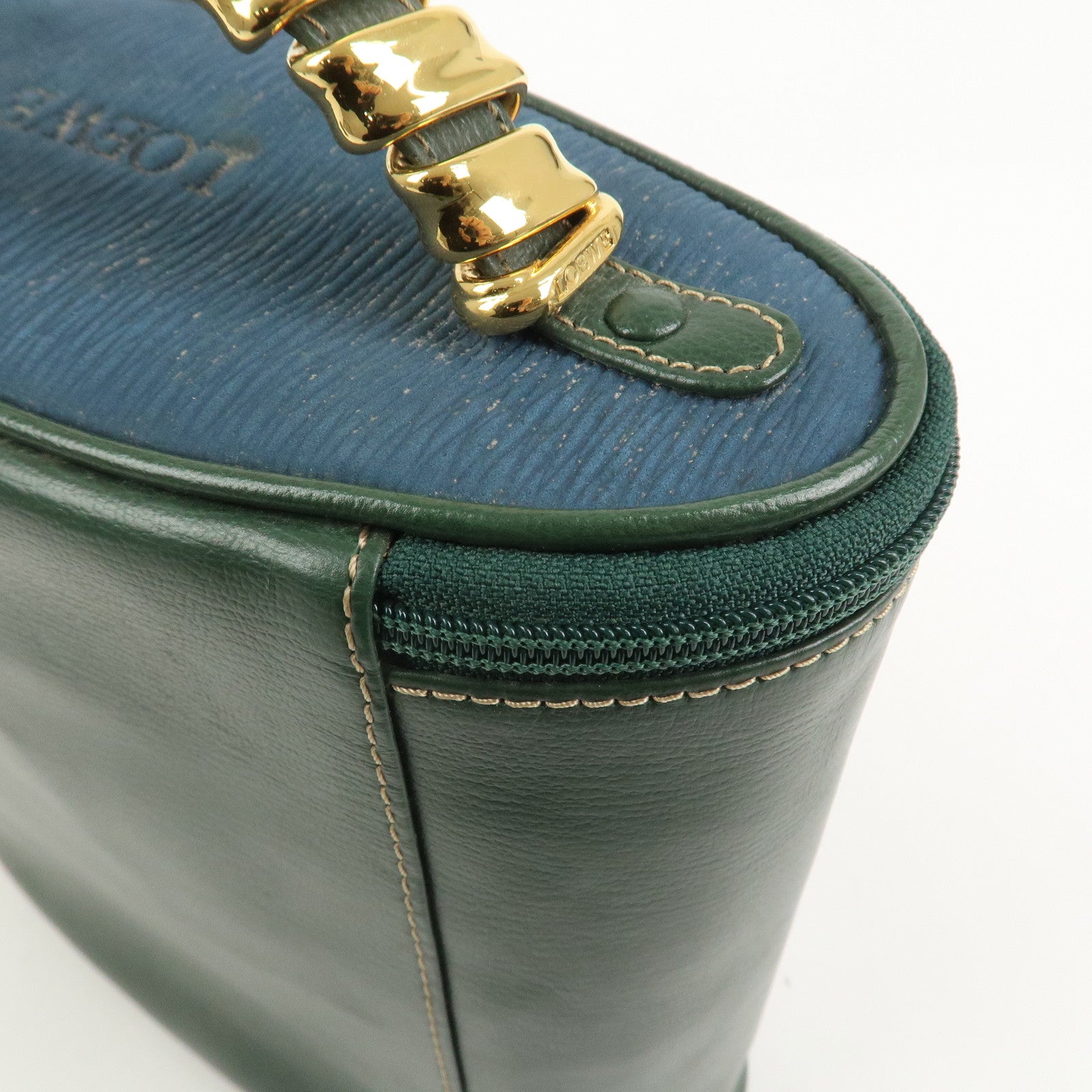 LOEWE Velazquez Calf Leather Hand Bag Vanity Bag Green