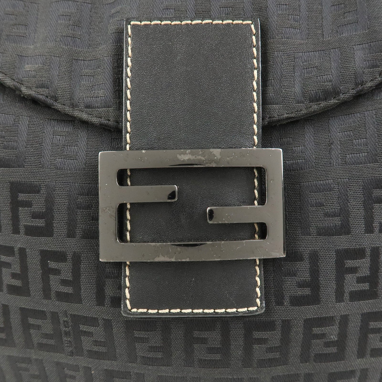 FENDI Mamma Baguette Zucchino Canvas Leather Shoulder Bag 8BR004