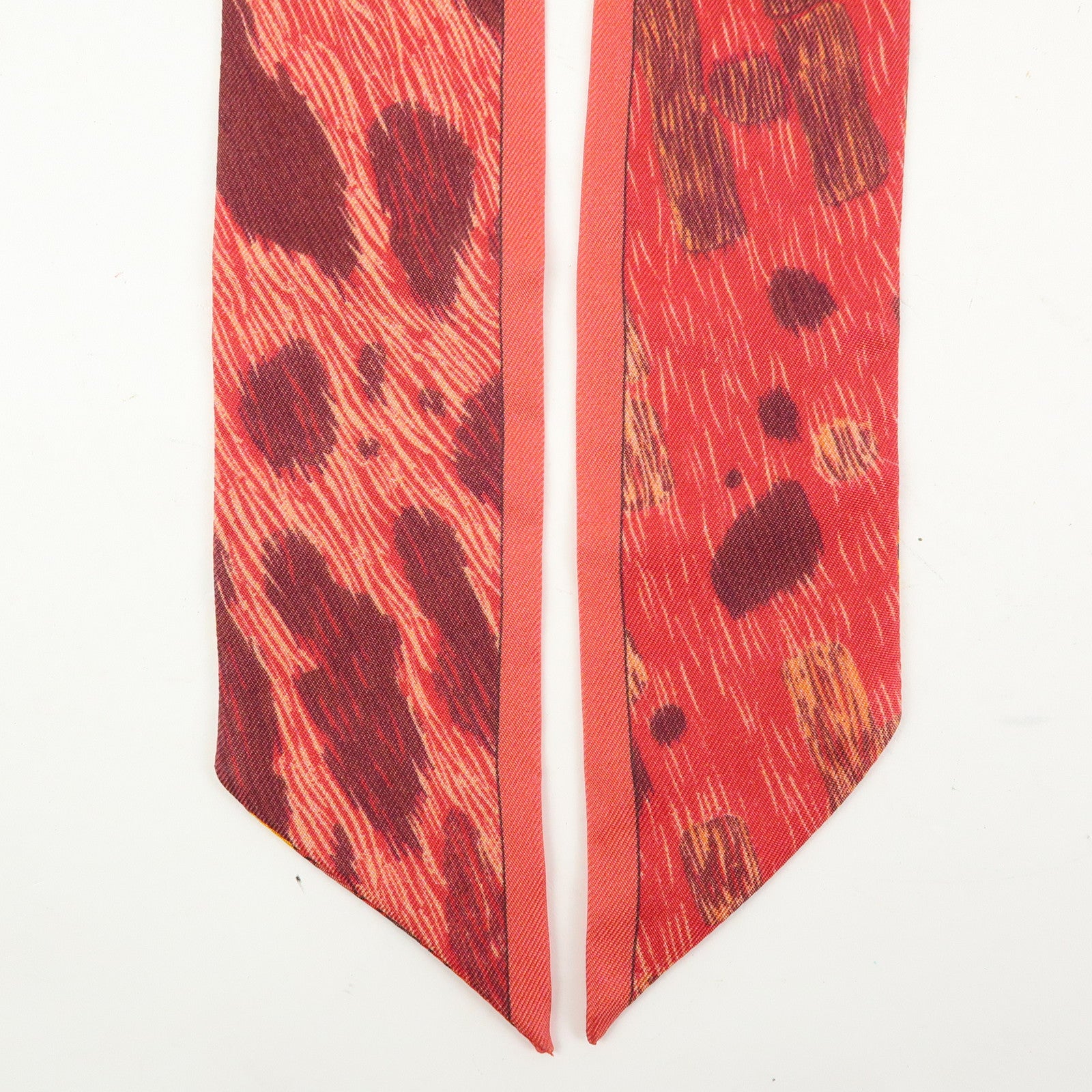 HERMES Twilly Silk 100% Scarf PELAGES ET CAMOUFLAGE Orange Red