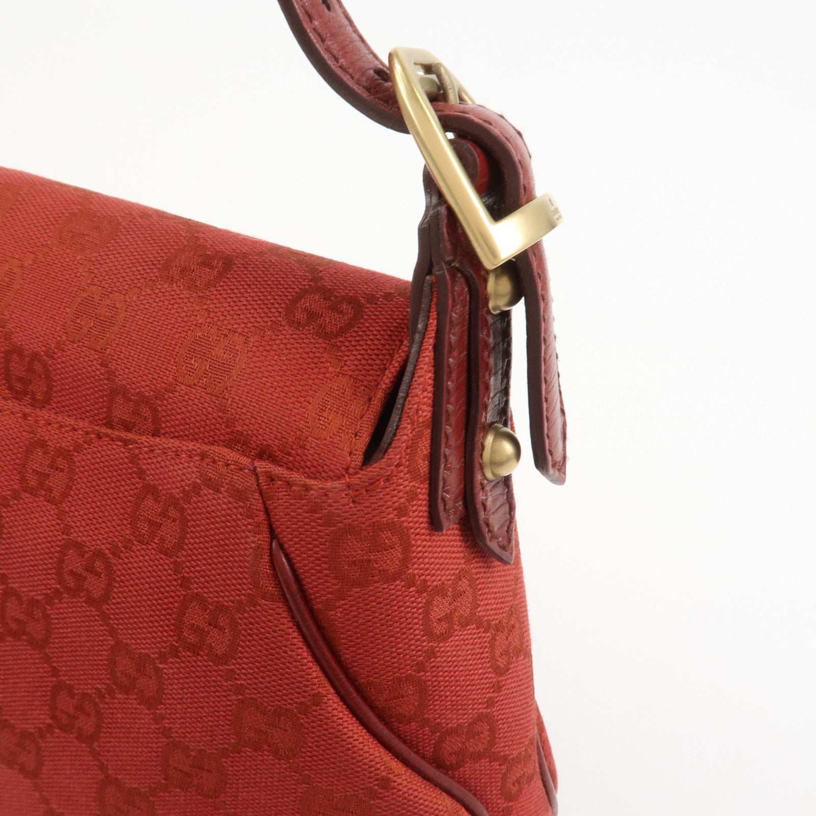GUCCI Horsebit GG Monogram Canvas Leather Hand Bag Red