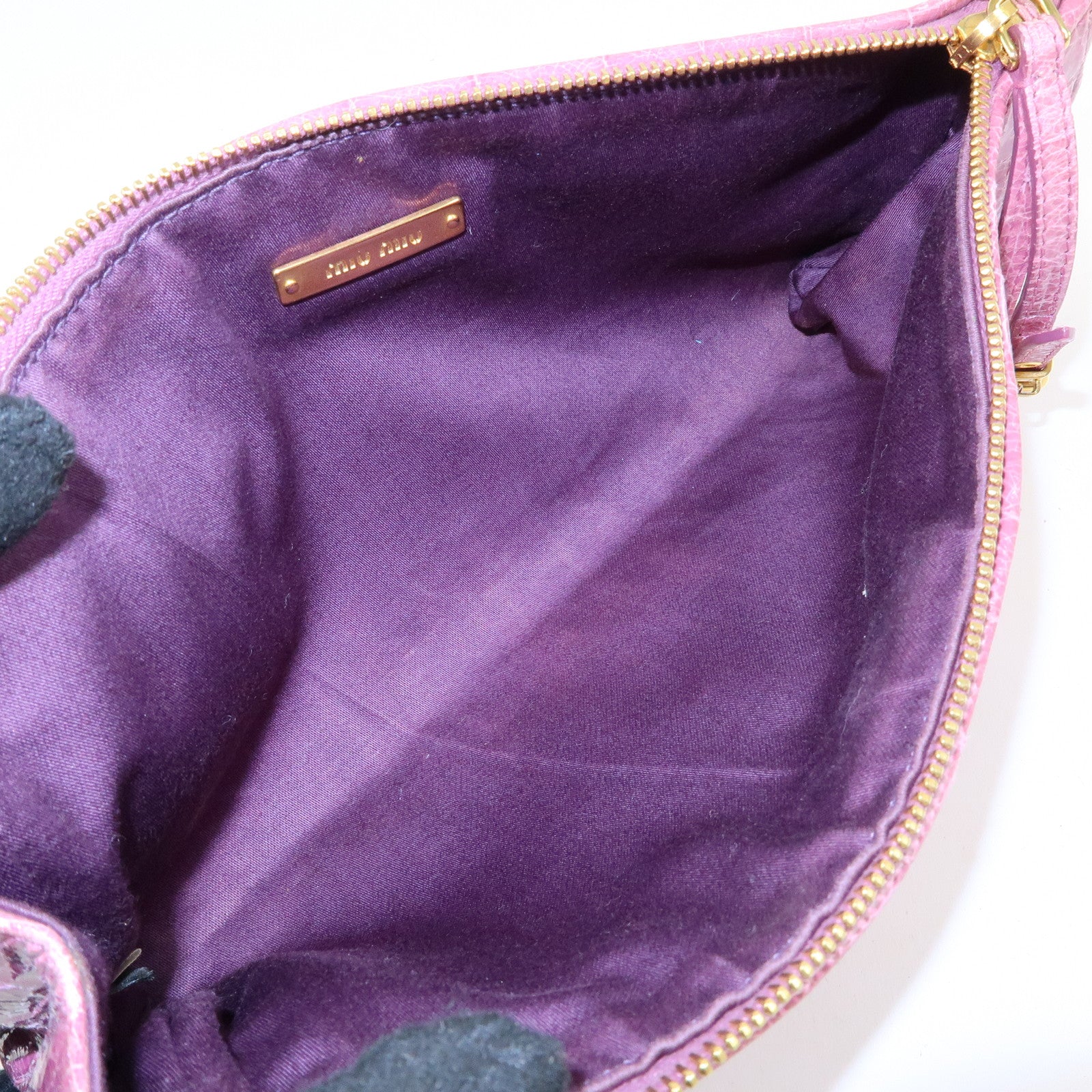 MIU MIU Logo Embossed Leather Clutch Bag Wristlet Bag Purple