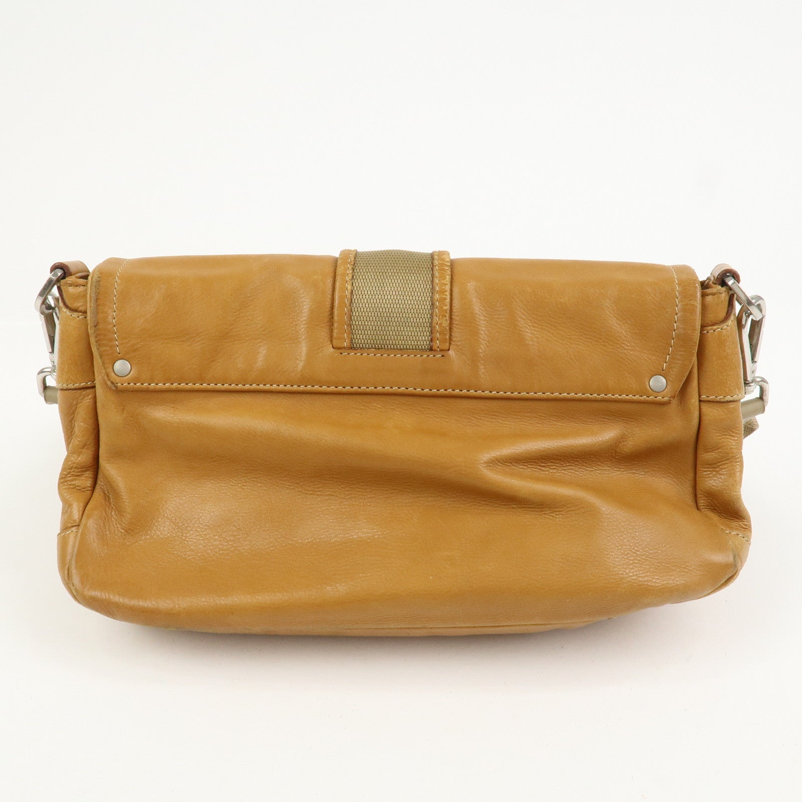 PRADA Triangle Logo Leather Front Pocket Shoulder Bag Brown BR2417