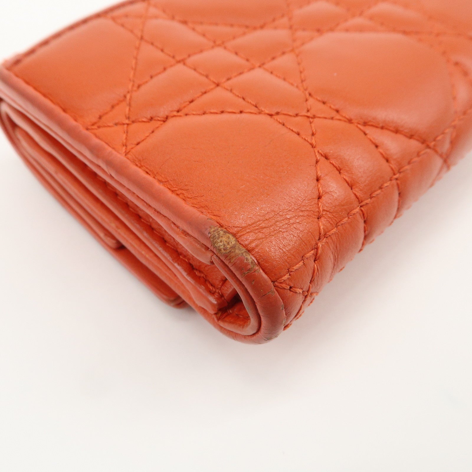 Christian Dior Lady Dior Cannage Leather Tri-fold Compact Wallet