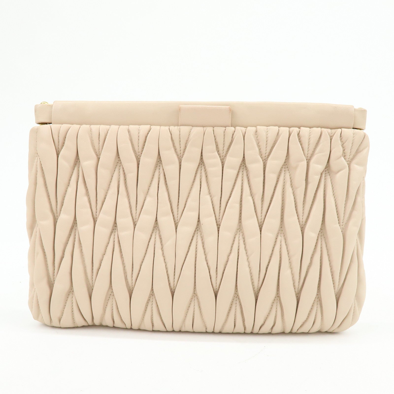 MIU MIU Matelasse Nappa Leather Clutch Bag Flat Pouch Beige RP0390