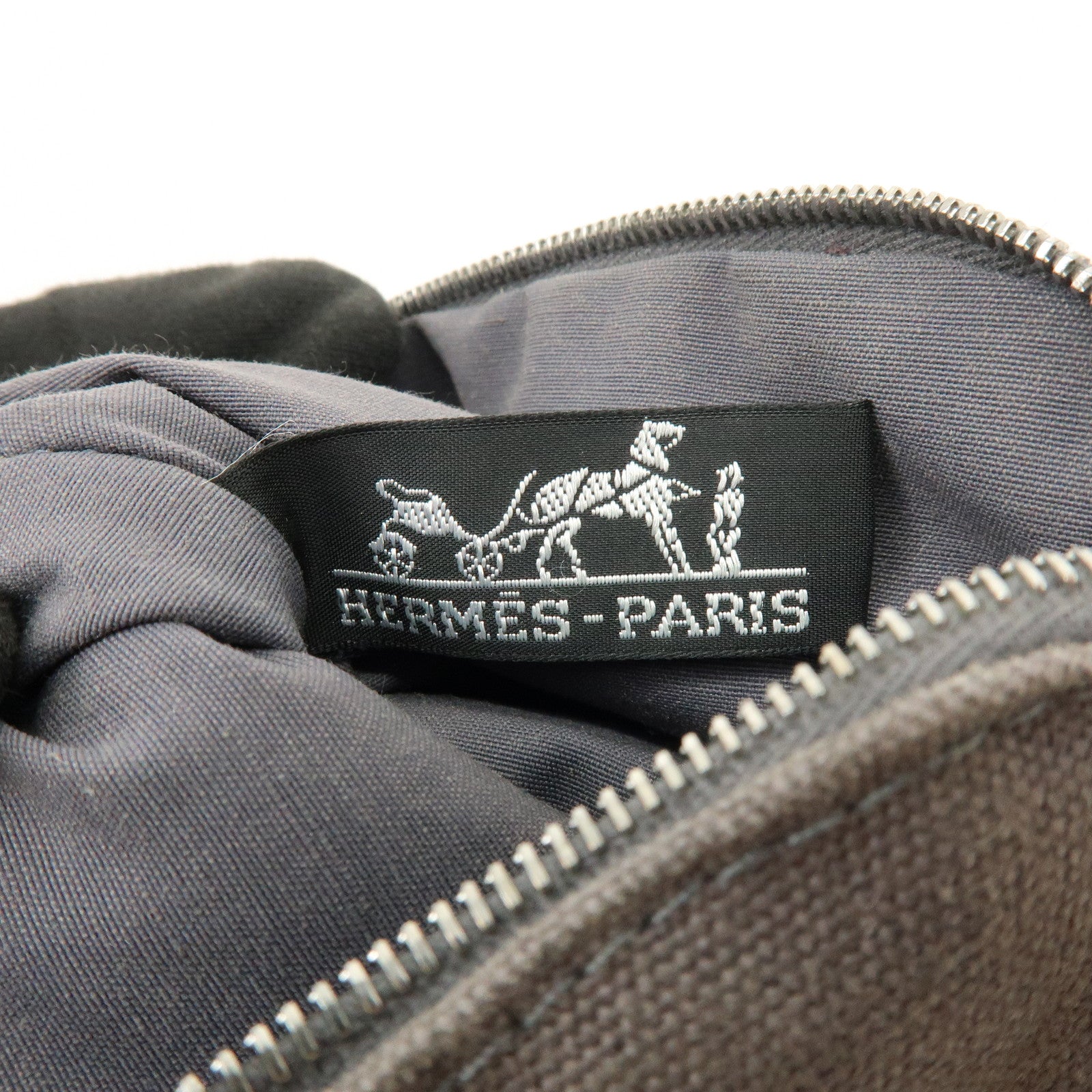 HERMES Bolide Mini Mini 16 Canvas Leather Pouch Gray Beige